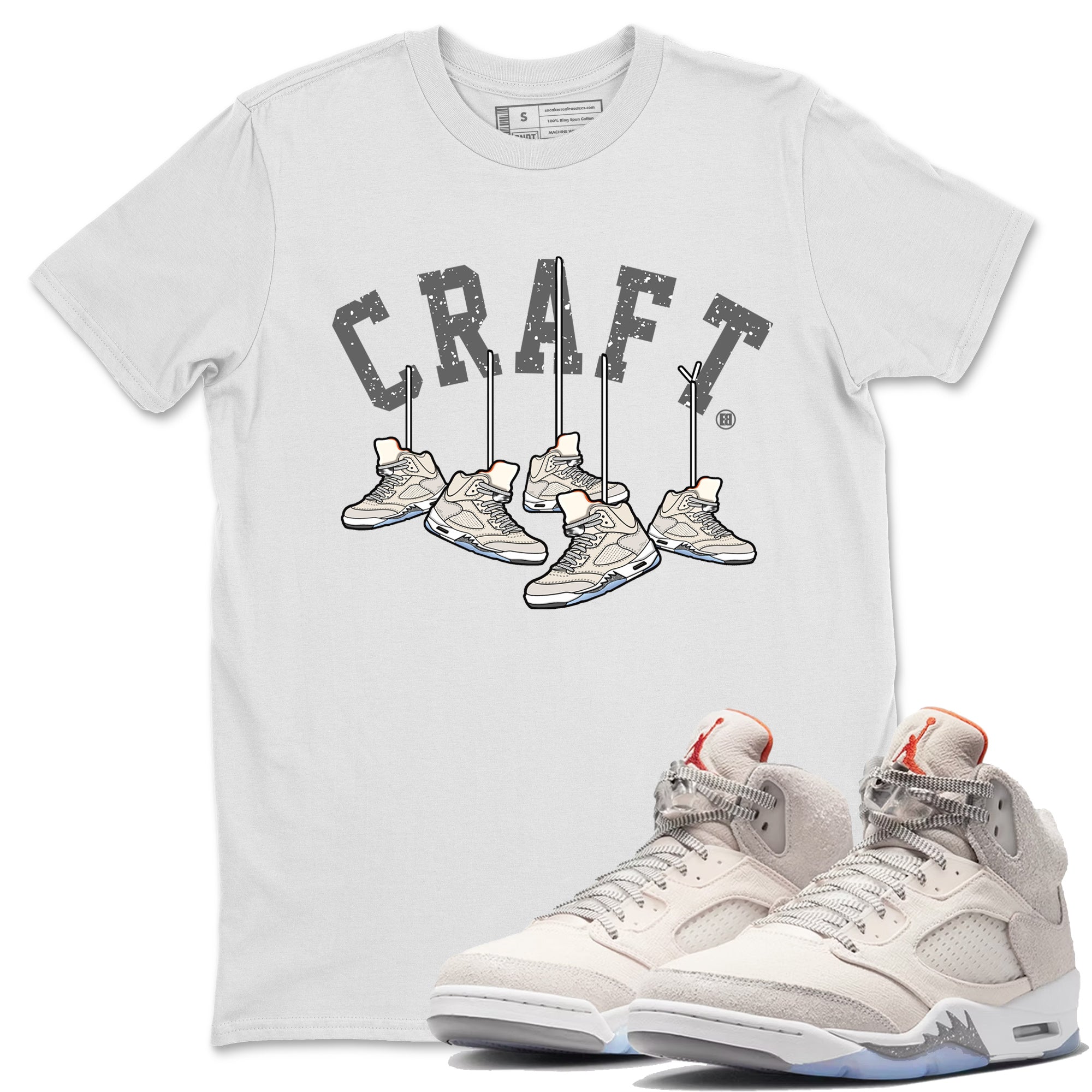 Air Jordan 5 Craft Sneaker Match Tees Hanging Sneakers Streetwear Sneaker Shirt 5s Craft Shirt Unisex Shirts White 1