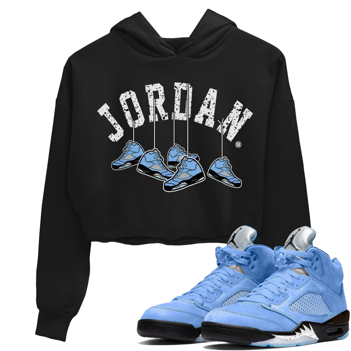 Jordan 5 UNC Sneaker Matching T-Shirt Hanging Sneakers Sneaker Tees Jordan 5 UNC Sneaker Release Tees Women's Shirts