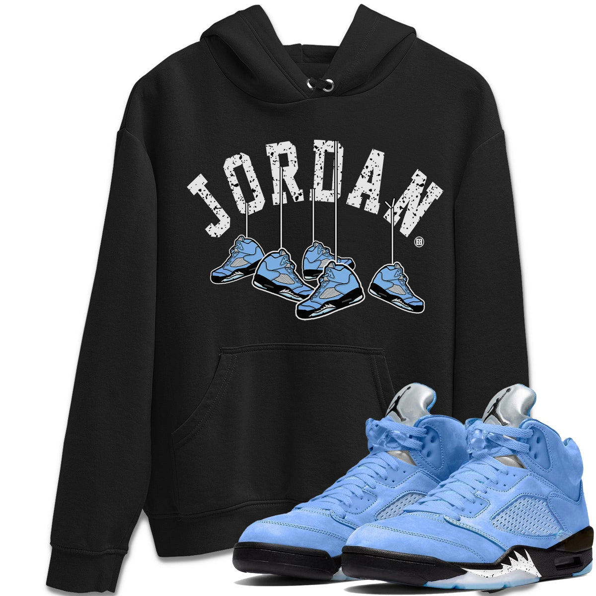 Jordan 5 UNC Sneaker Matching T-Shirt Hanging Sneakers Sneaker Tees Jordan 5 UNC Sneaker Release Tees Crew Neck Tees