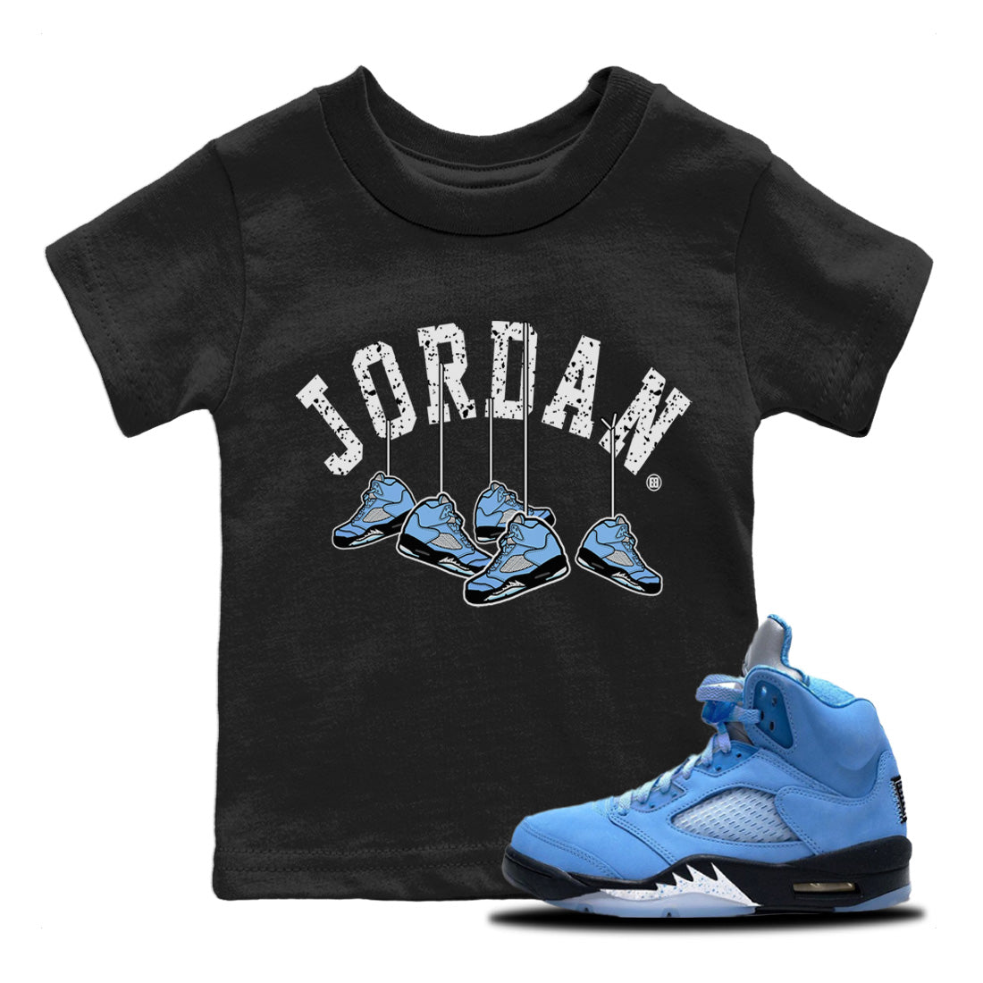 Jordan 5 UNC Sneaker Matching T-Shirt Hanging Sneakers Sneaker Tees Jordan 5 UNC Sneaker Release Tees Kids Shirts