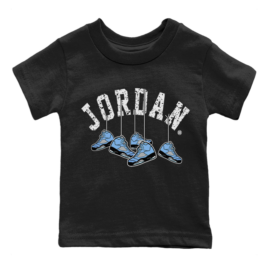 Jordan 5 UNC Sneaker Matching T-Shirt Hanging Sneakers Sneaker Tees Jordan 5 UNC Sneaker Release Tees Kids Shirts