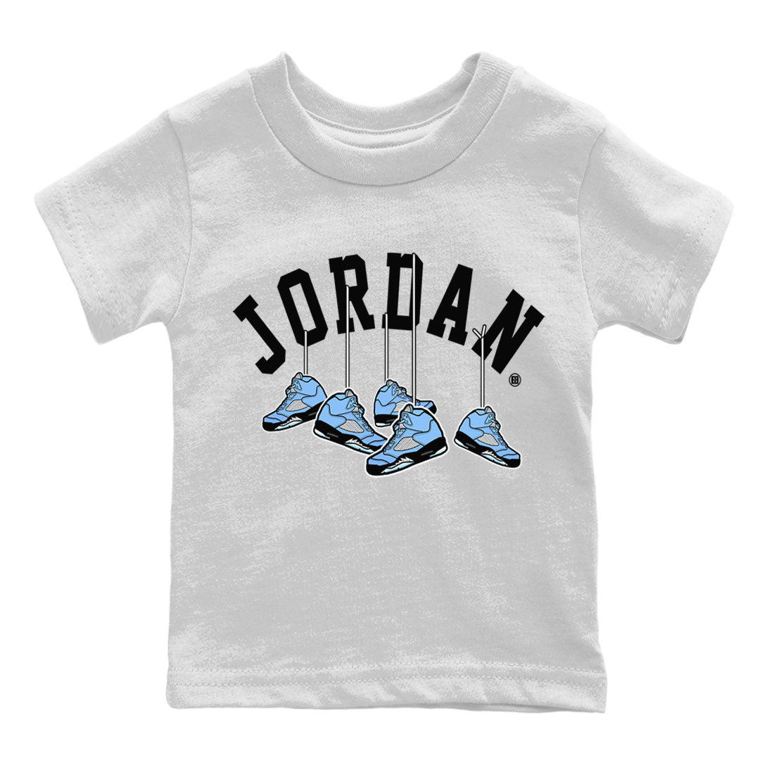Jordan 5 UNC Sneaker Matching T-Shirt Hanging Sneakers Sneaker Tees Jordan 5 UNC Sneaker Release Tees Kids Shirts