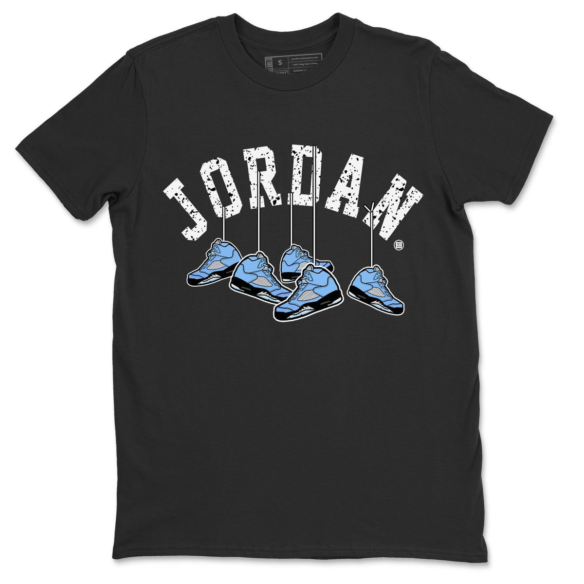 Jordan 5 UNC Sneaker Matching T-Shirt Hanging Sneakers Sneaker Tees Jordan 5 UNC Sneaker Release Tees Crew Neck Tees