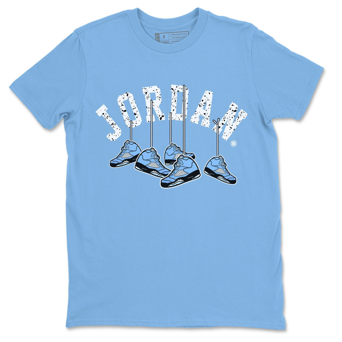 Jordan 5 UNC Sneaker Matching T-Shirt Hanging Sneakers Sneaker Tees Jordan 5 UNC Sneaker Release Tees Crew Neck Tees