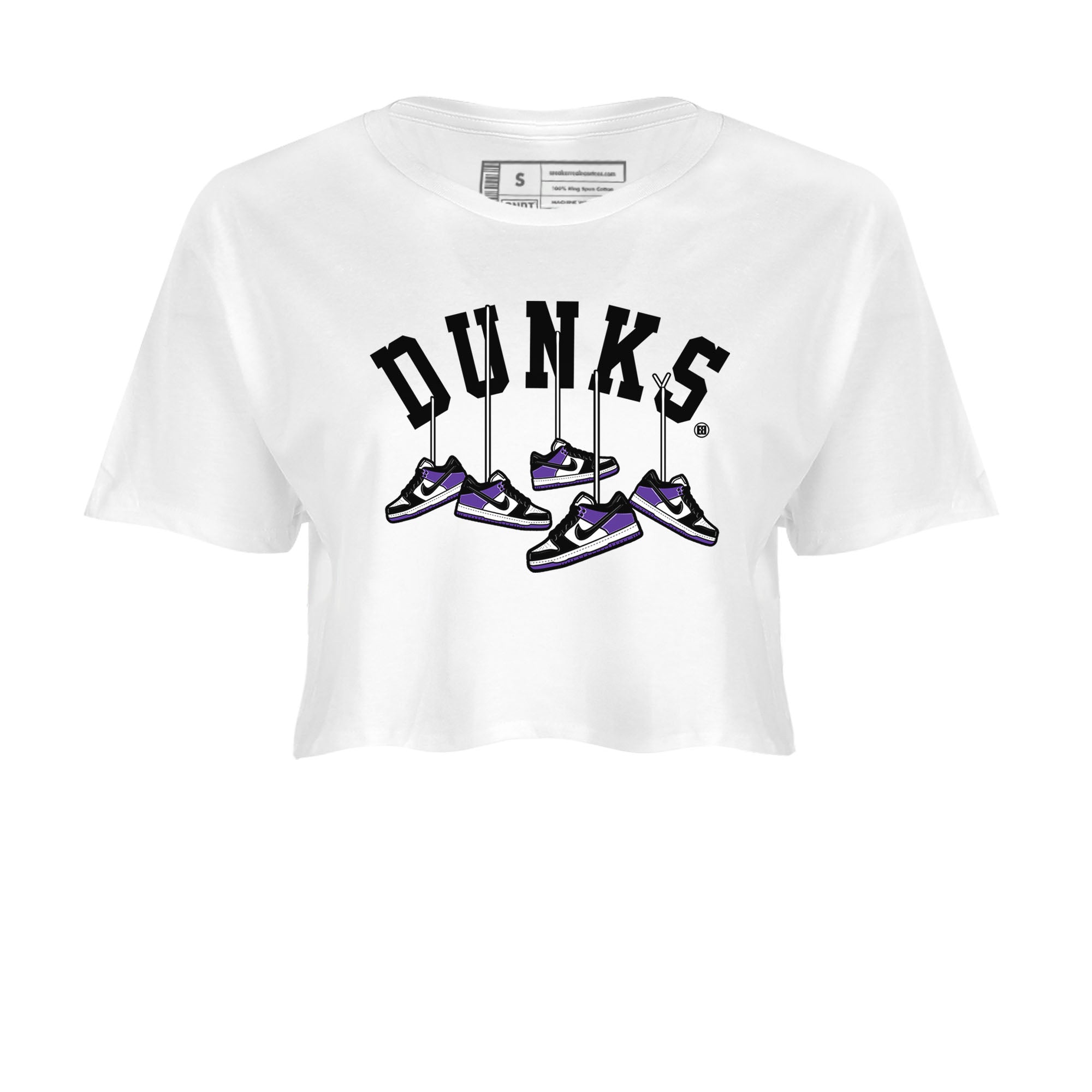 Nike SB Dunk Low Court Purple Shirt To Match Jordans Hanging Sneakers Streetwear Fashion Dunk Low Court Purple Drip Gear Zone White 2 Women's Crop Tee