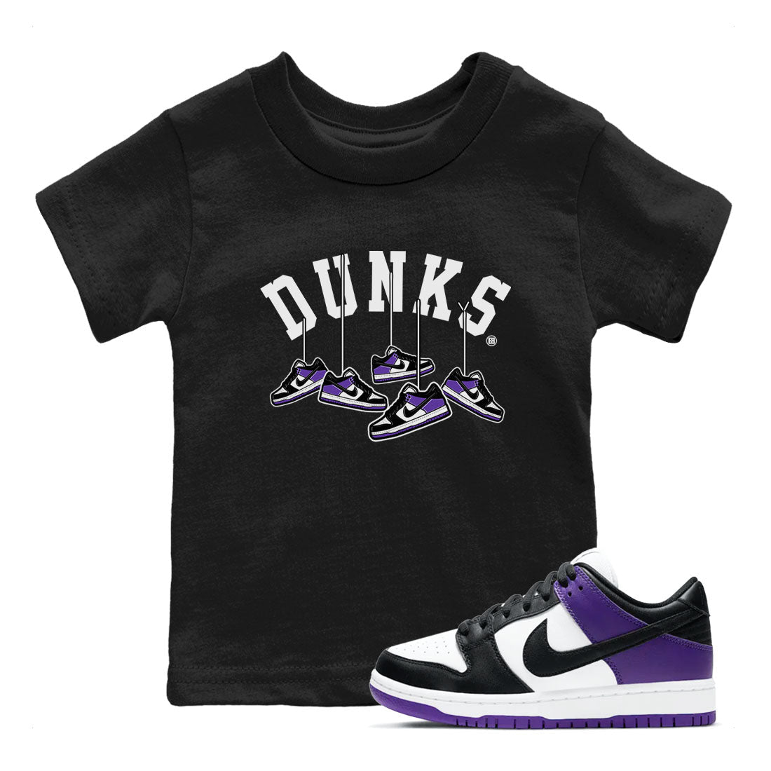 Nike SB Dunk Low Court Purple Shirt To Match Jordans Hanging Sneakers Streetwear Fashion Dunk Low Court Purple Drip Gear Zone baby toddler Black 1 cotton Shirt