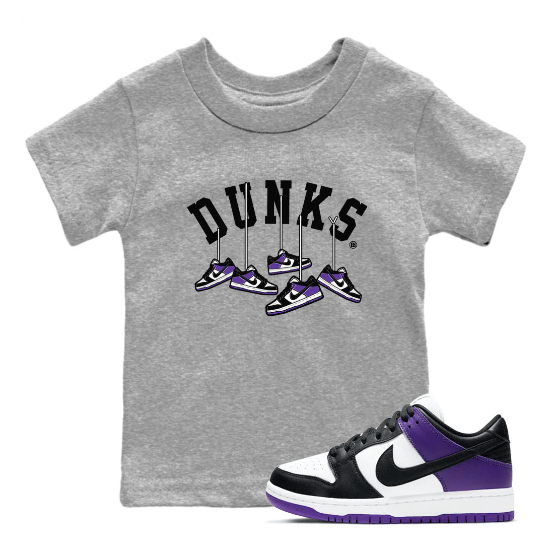 Nike SB Dunk Low Court Purple Shirt To Match Jordans Hanging Sneakers Streetwear Fashion Dunk Low Court Purple Drip Gear Zone baby toddler Heather Grey 1 cotton Shirt