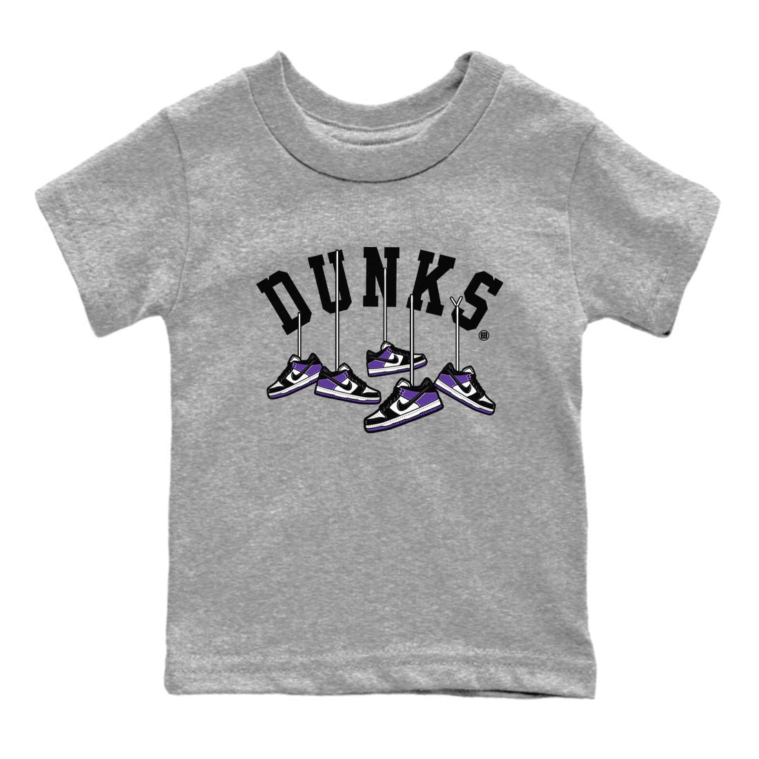 Nike SB Dunk Low Court Purple Shirt To Match Jordans Hanging Sneakers Streetwear Fashion Dunk Low Court Purple Drip Gear Zone baby toddler Heather Grey 2 cotton Shirt