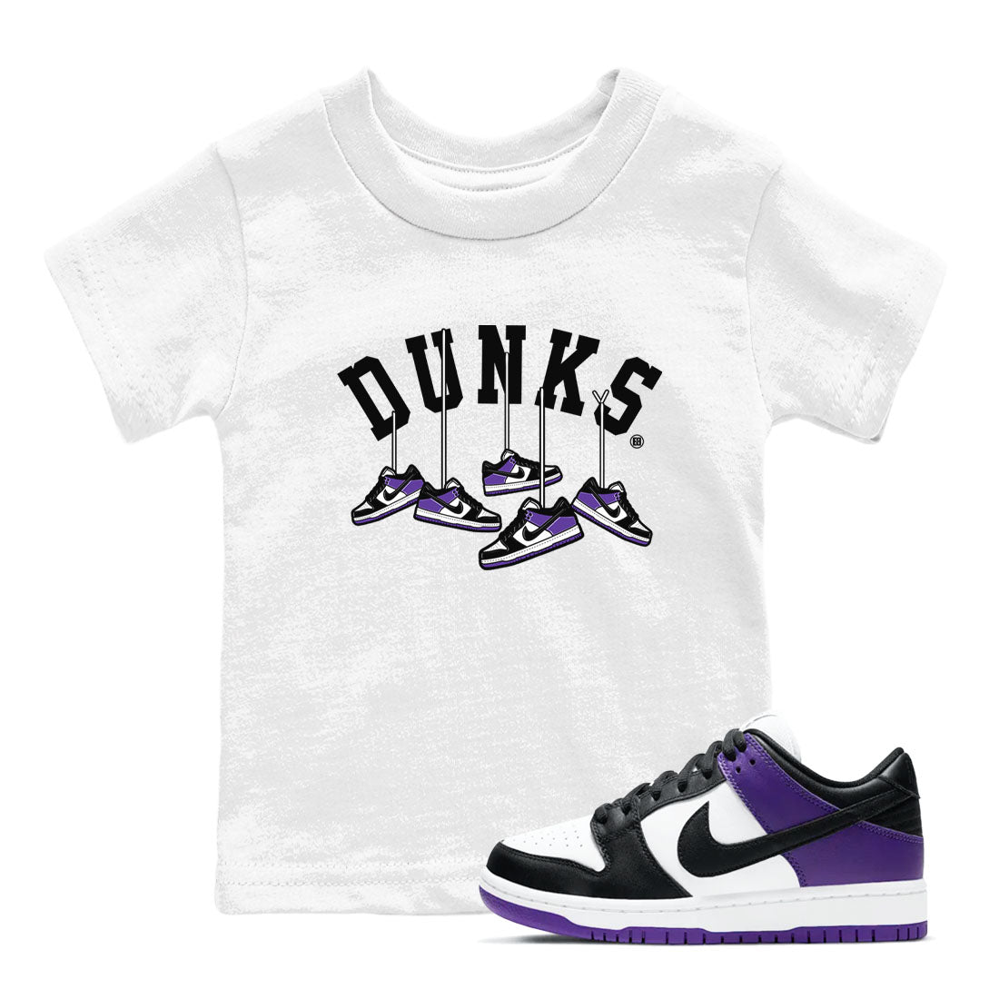 Nike SB Dunk Low Court Purple Shirt To Match Jordans Hanging Sneakers Streetwear Fashion Dunk Low Court Purple Drip Gear Zone baby toddler White 1 cotton Shirt