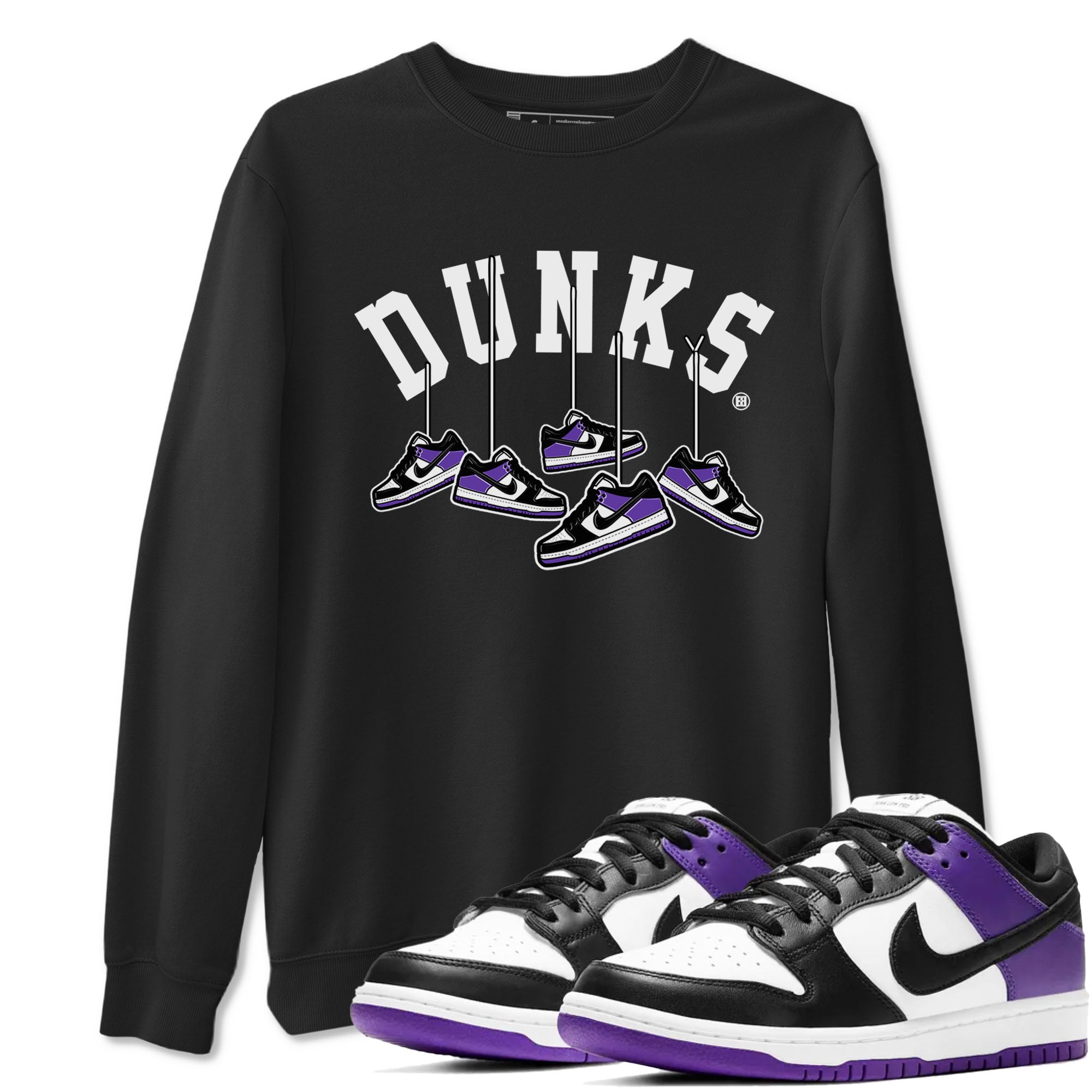 Nike SB Dunk Low Court Purple Shirt To Match Jordans Hanging Sneakers Streetwear Fashion Dunk Low Court Purple Drip Gear Zone unisex crew neck t-shirt Black 1 crew neck shirt