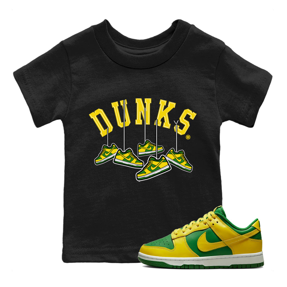 Dunk Reverse Brazil Sneaker Match Tees Hanging Sneakers Sneaker Tees Dunk Reverse Brazil Jordan to match sneaker T-Shirt Kids Shirts