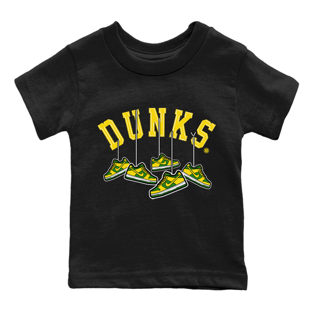 Dunk Reverse Brazil Sneaker Match Tees Hanging Sneakers Sneaker Tees Dunk Reverse Brazil Jordan to match sneaker T-Shirt Kids Shirts