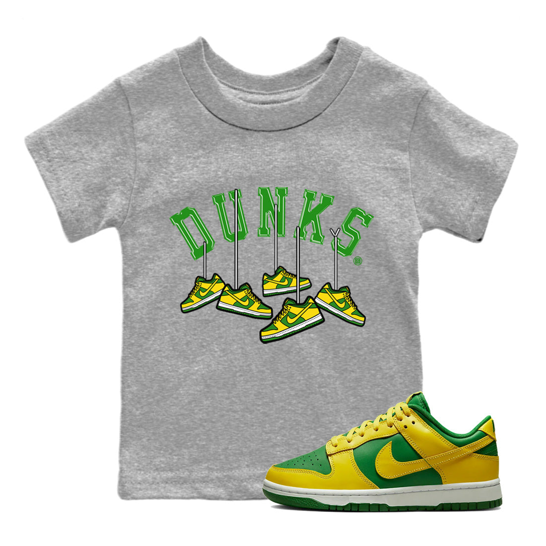 Dunk Reverse Brazil Sneaker Match Tees Hanging Sneakers Sneaker Tees Dunk Reverse Brazil Jordan to match sneaker T-Shirt Kids Shirts