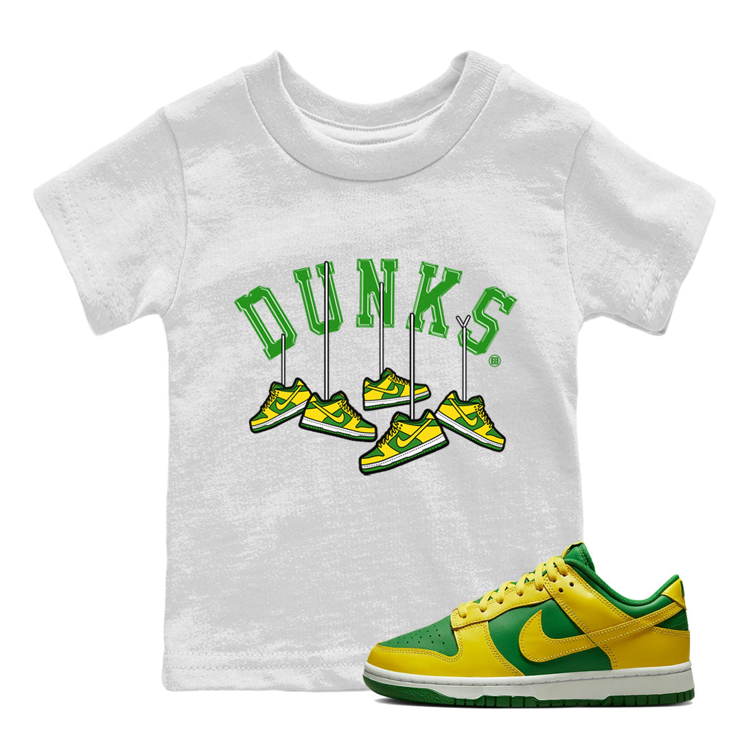 Dunk Reverse Brazil Sneaker Match Tees Hanging Sneakers Sneaker Tees Dunk Reverse Brazil Jordan to match sneaker T-Shirt Kids Shirts