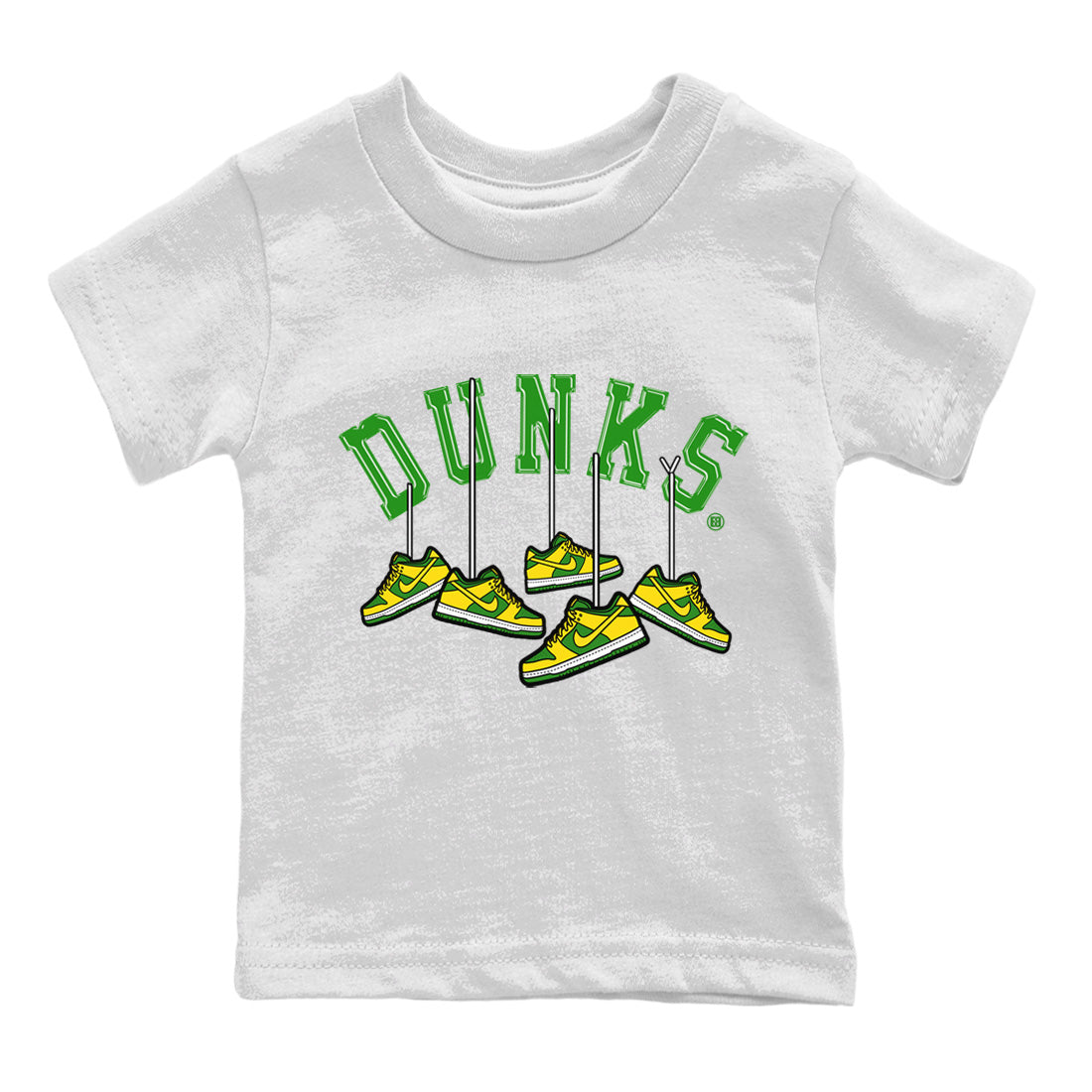 Dunk Reverse Brazil Sneaker Match Tees Hanging Sneakers Sneaker Tees Dunk Reverse Brazil Jordan to match sneaker T-Shirt Kids Shirts