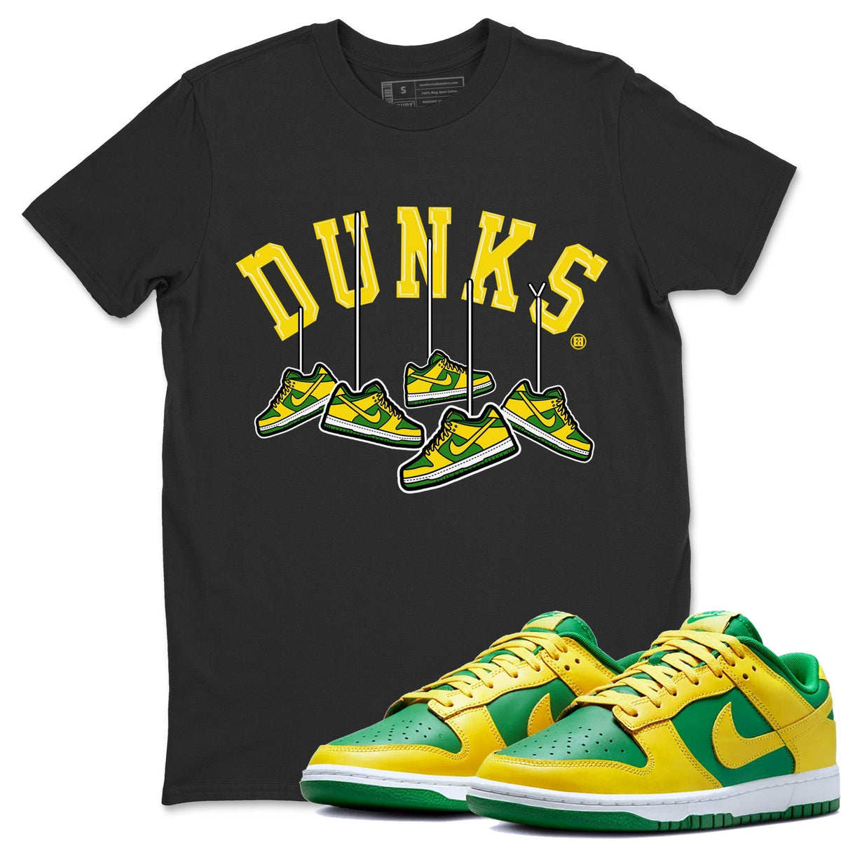 Dunk Reverse Brazil Sneaker Match Tees Hanging Sneakers Sneaker Tees Dunk Reverse Brazil Jordan to match sneaker T-Shirt Crew Neck Shirts