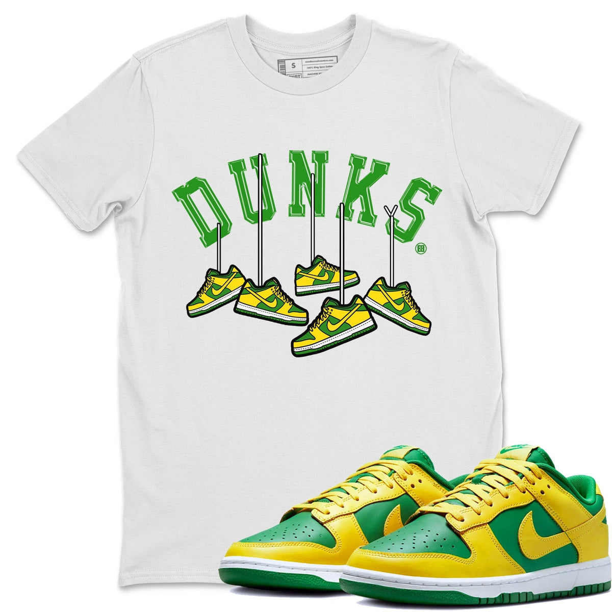 Dunk Reverse Brazil Sneaker Match Tees Hanging Sneakers Sneaker Tees Dunk Reverse Brazil Jordan to match sneaker T-Shirt Crew Neck Shirts