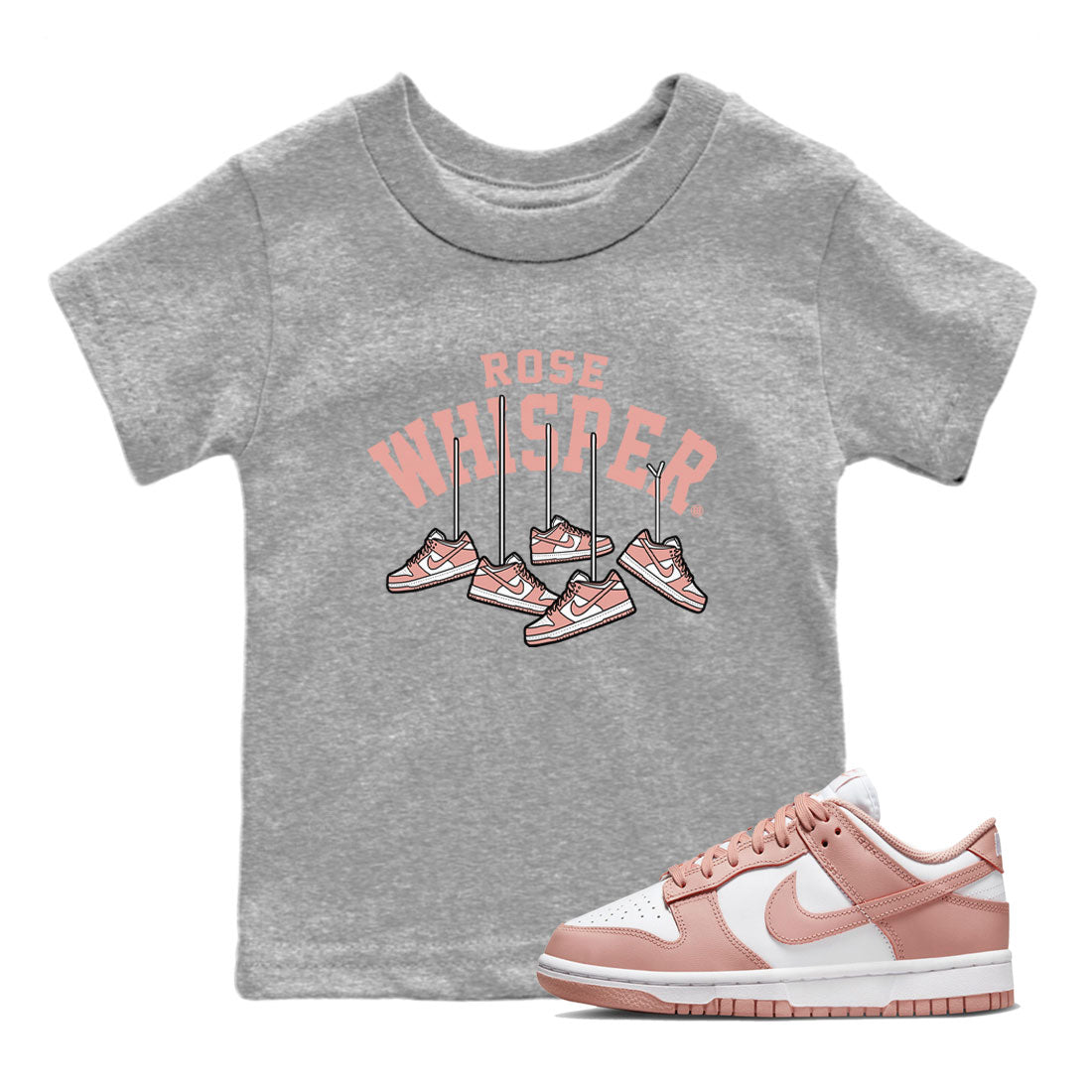Dunks Low Rose Whisper shirt to match jordans Hanging Sneakers Streetwear Sneaker Shirt Dunk Rose Whisper Drip Gear Zone Sneaker Matching Clothing Baby Toddler Heather Grey 1 T-Shirt