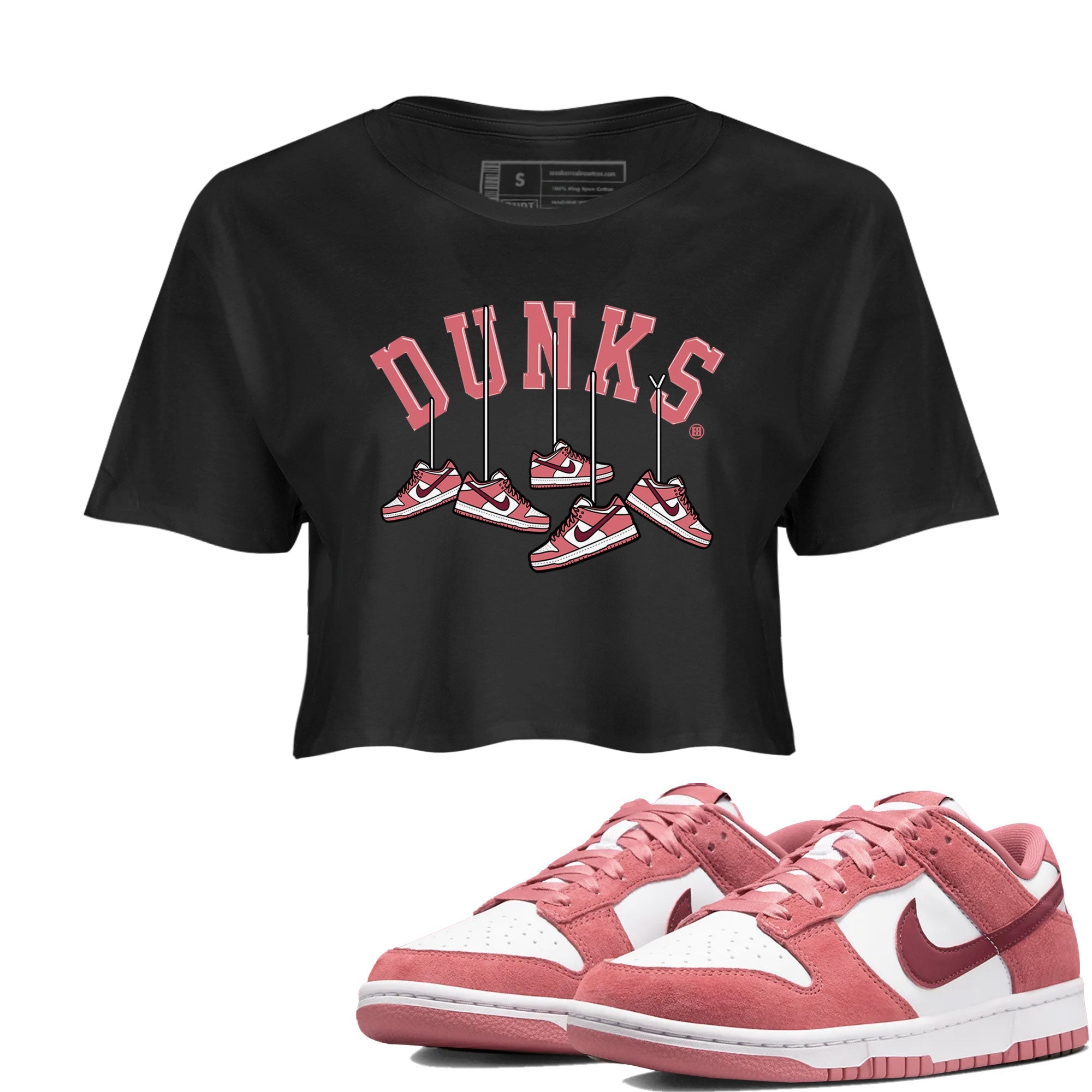 Dunks Valentines Day shirt to match jordans Hanging Sneakers sneaker tees Dunks Valentine's Day Drip Gear Zone Black 1 crop length shirt