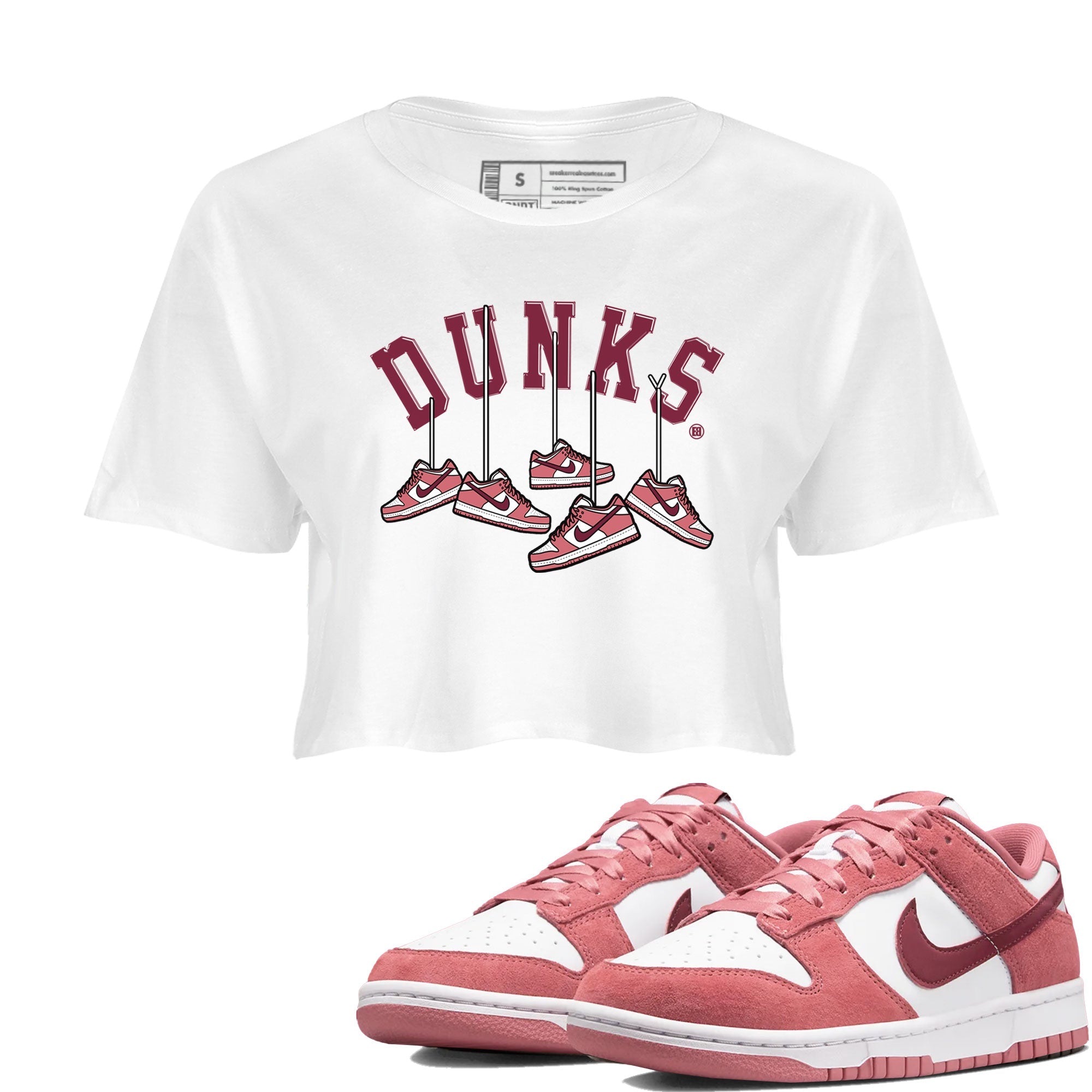Dunks Valentines Day shirt to match jordans Hanging Sneakers sneaker tees Dunks Valentine's Day Drip Gear Zone White 1 crop length shirt