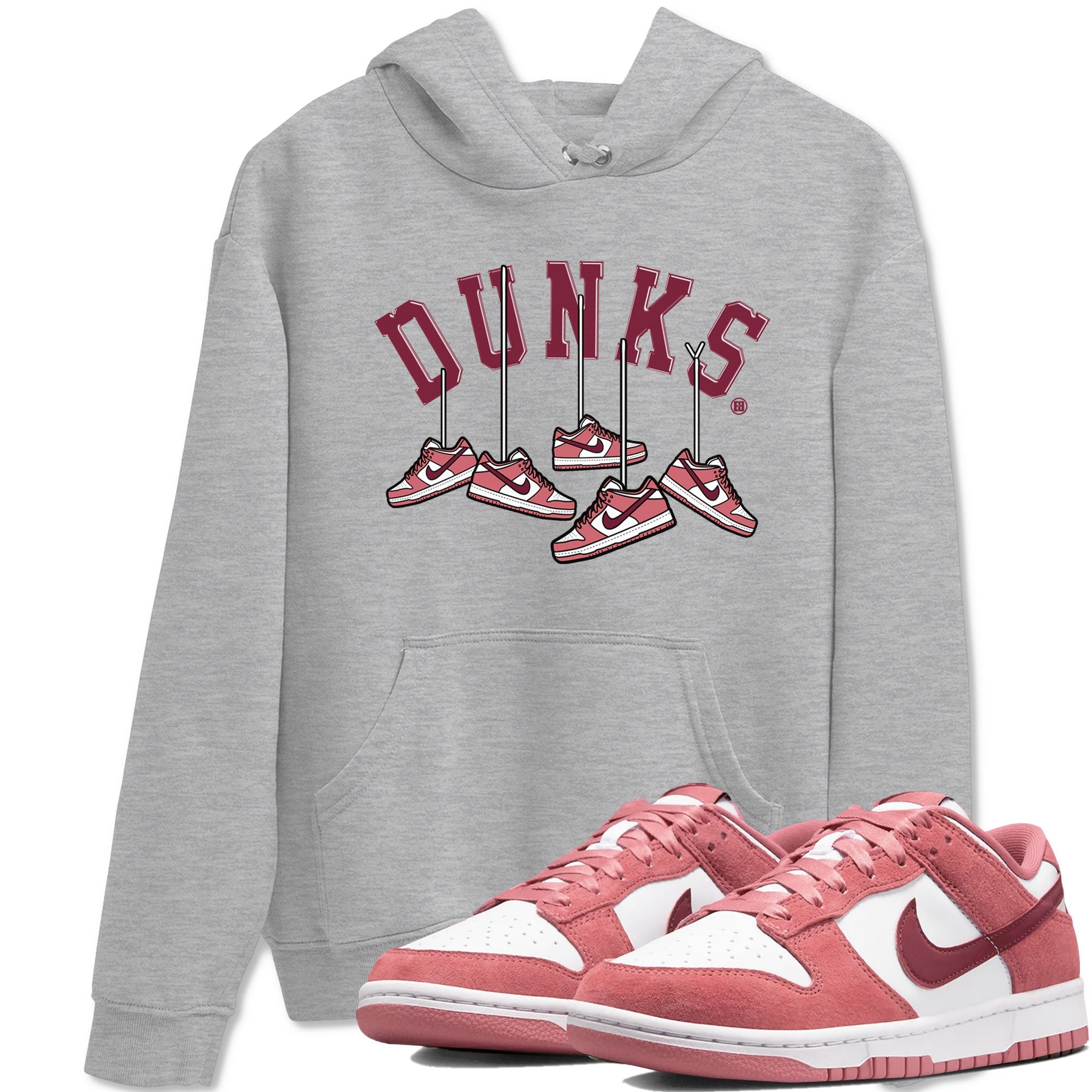 Dunks Valentines Day shirt to match jordans Hanging Sneakers sneaker tees Dunks Valentine's Day Drip Gear Zone unisex cotton Heather Grey 1 crew neck shirt