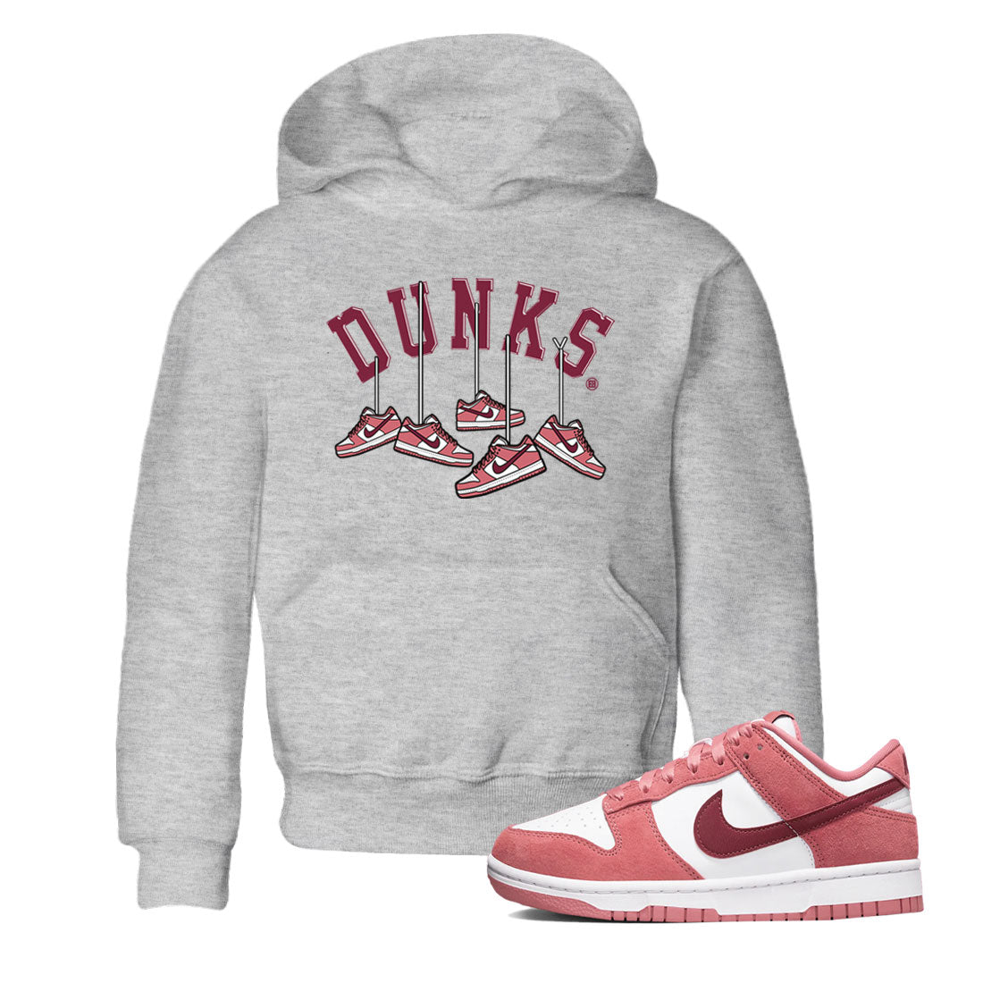 Dunks Valentines Day shirt to match jordans Hanging Sneakers sneaker tees Dunks Valentine's Day Drip Gear Zone baby toddler Heather Grey 1 cotton Shirt