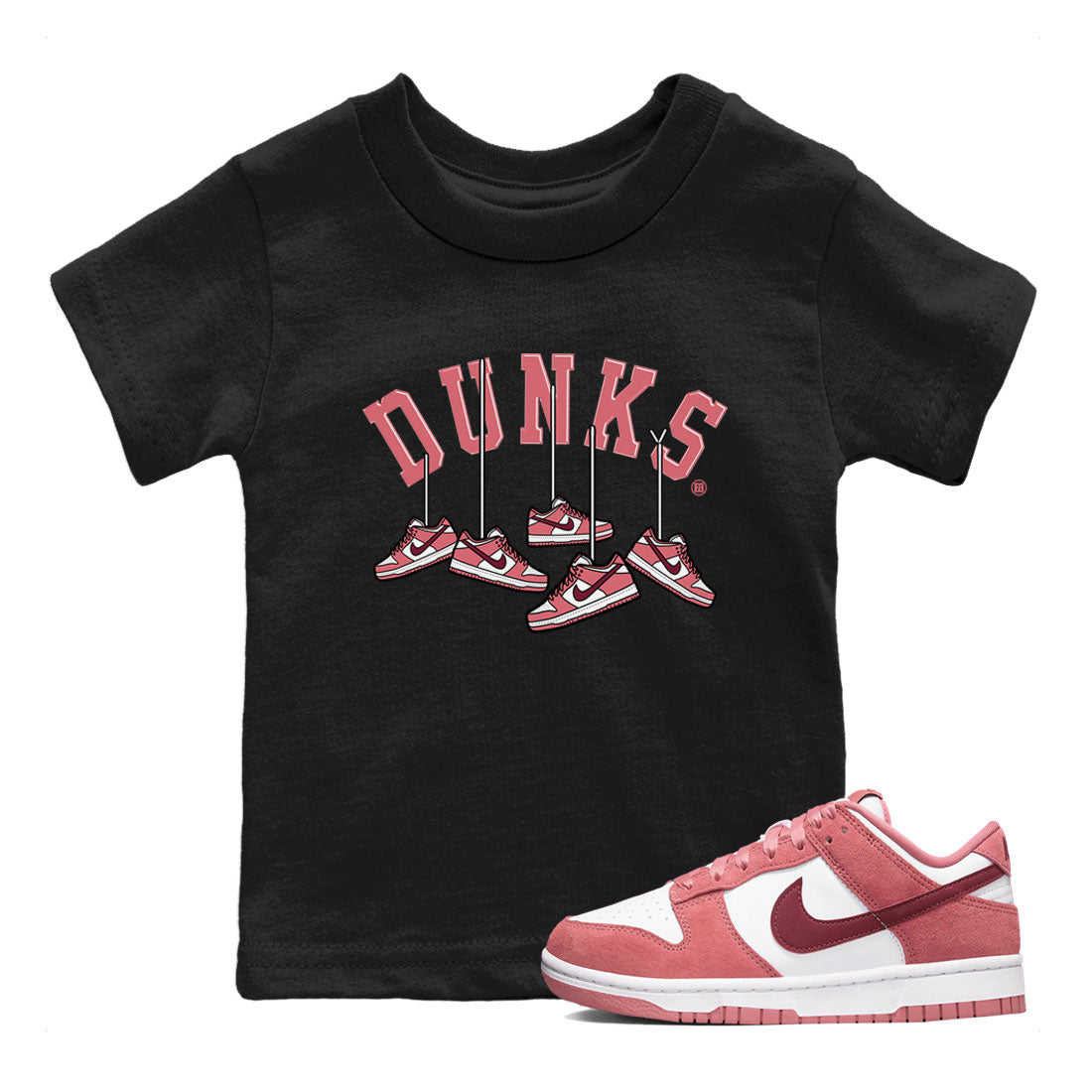 Dunks Valentines Day shirt to match jordans Hanging Sneakers sneaker tees Dunks Valentine's Day Drip Gear Zone baby toddler Black 1 cotton Shirt