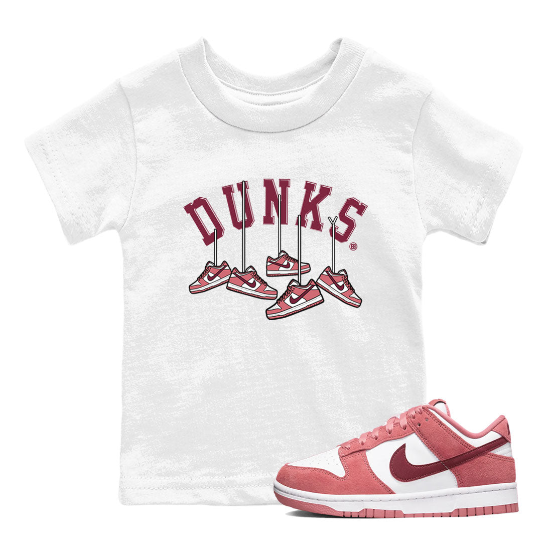 Dunks Valentines Day shirt to match jordans Hanging Sneakers sneaker tees Dunks Valentine's Day Drip Gear Zone baby toddler White 1 cotton Shirt