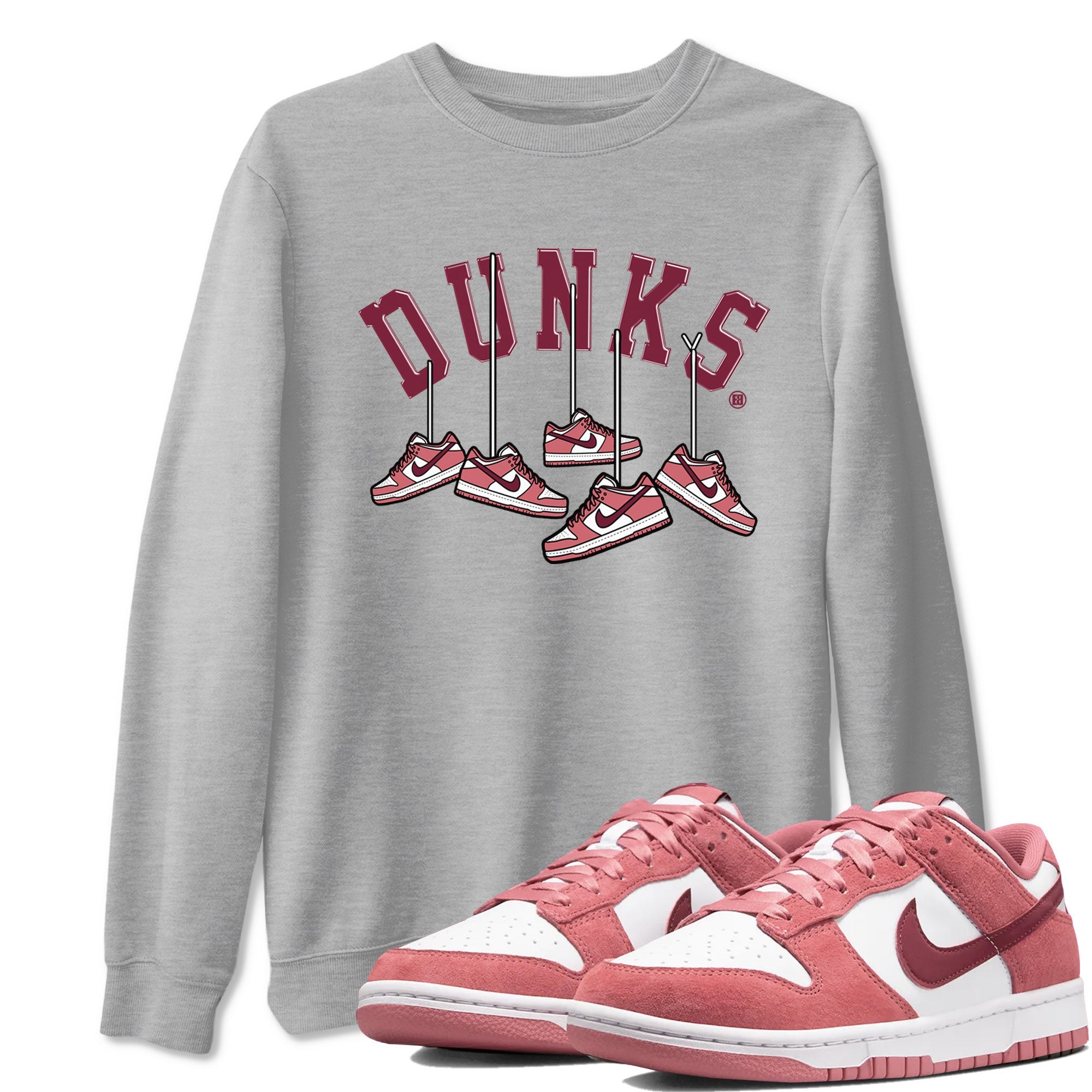 Dunks Valentines Day shirt to match jordans Hanging Sneakers sneaker tees Dunks Valentine's Day Drip Gear Zone unisex cotton Heather Grey 1 crew neck shirt