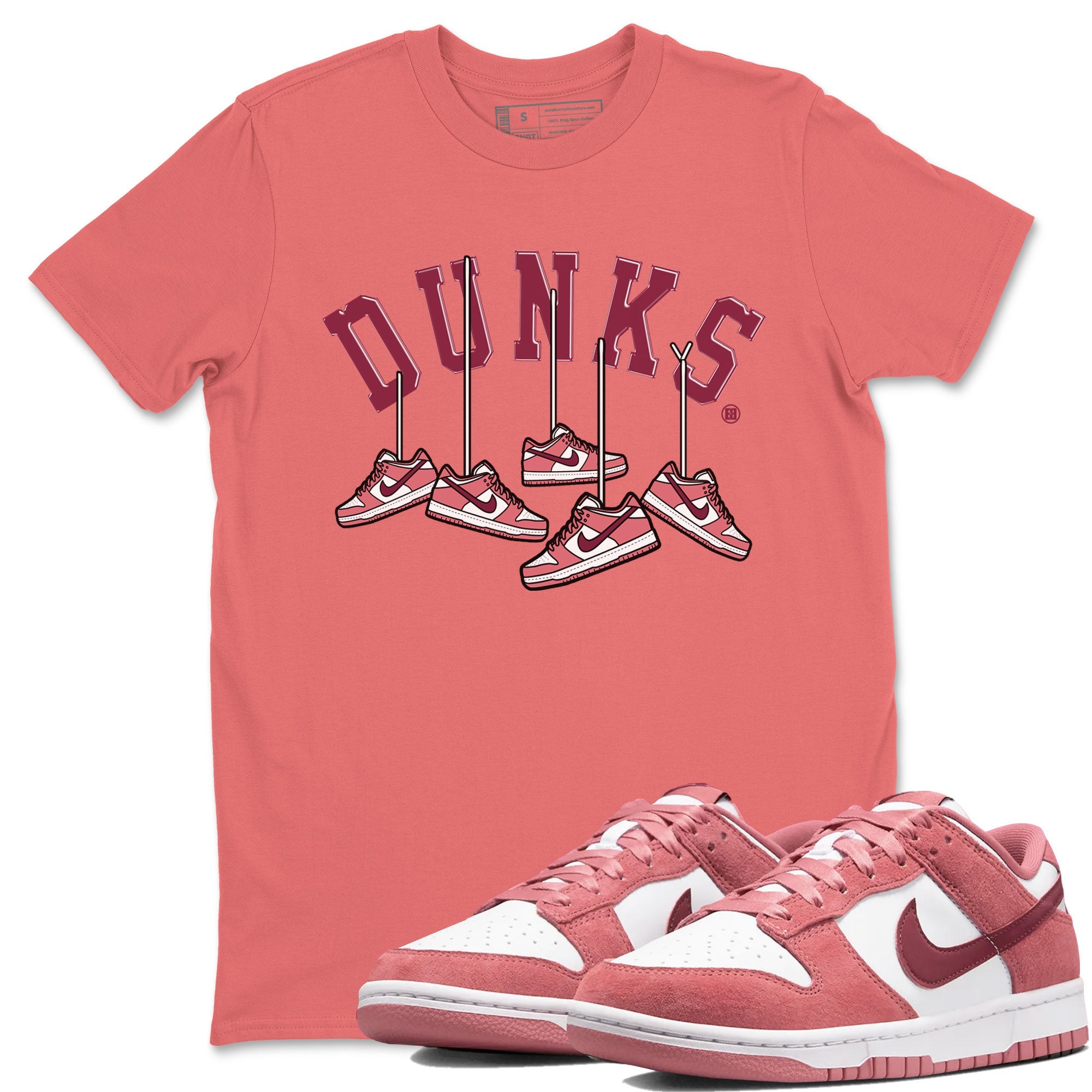 Dunks Valentines Day shirt to match jordans Hanging Sneakers sneaker tees Dunks Valentine's Day Drip Gear Zone unisex cotton Coral 1 crew neck shirt