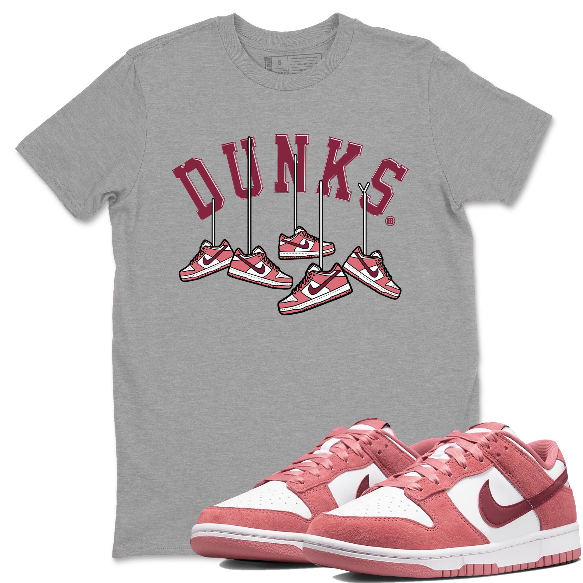Dunks Valentines Day shirt to match jordans Hanging Sneakers sneaker tees Dunks Valentine's Day Drip Gear Zone unisex cotton Heather Grey 1 crew neck shirt