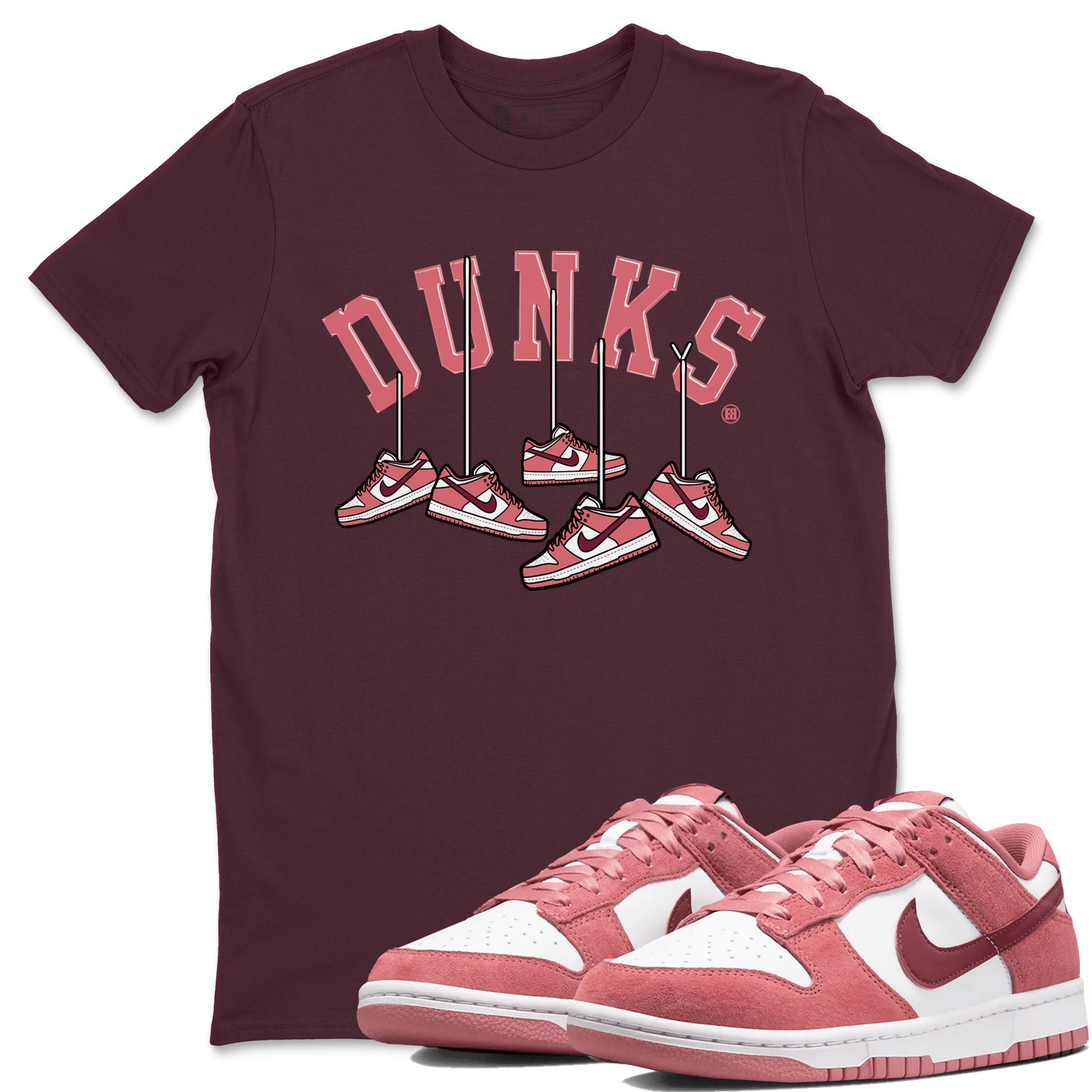 Dunks Valentines Day shirt to match jordans Hanging Sneakers sneaker tees Dunks Valentine's Day Drip Gear Zone unisex cotton Maroon 1 crew neck shirt