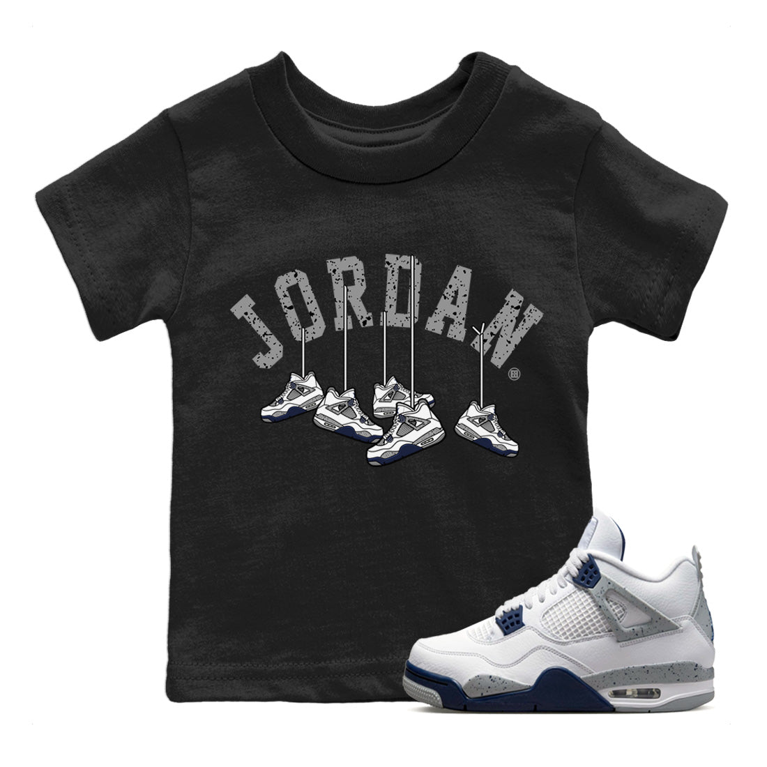 Jordan 4 Midnight Navy Sneaker Matching T-Shirt Hanging Sneakers Sneaker Tees Jordan 4 Midnight Navy Sneaker Release Tees Kids Shirts