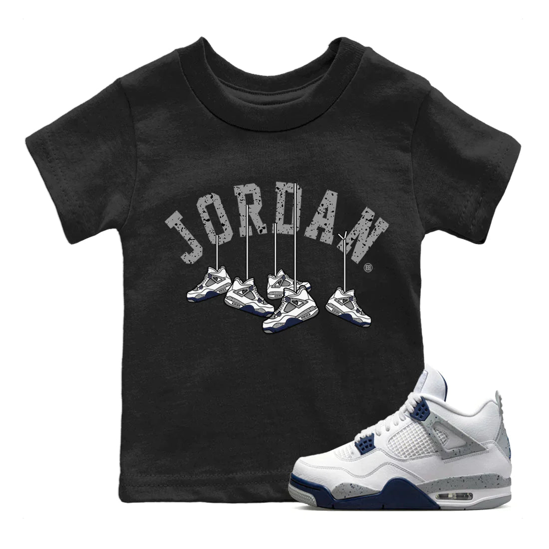 Jordan 4 Midnight Navy Sneaker Matching T-Shirt Hanging Sneakers Sneaker Tees Jordan 4 Midnight Navy Sneaker Release Tees Kids Shirts