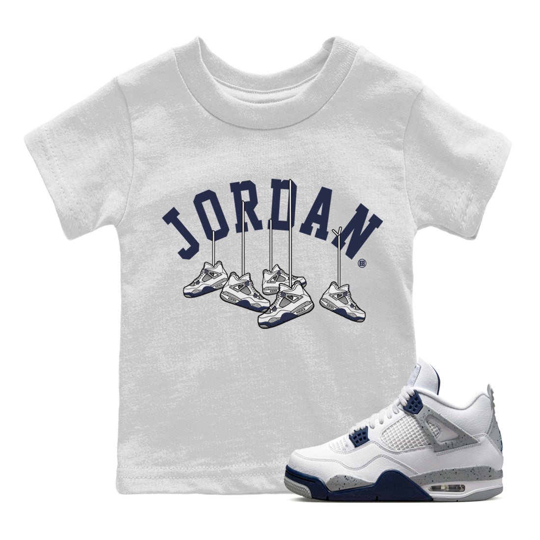 Jordan 4 Midnight Navy Sneaker Matching T-Shirt Hanging Sneakers Sneaker Tees Jordan 4 Midnight Navy Sneaker Release Tees Kids Shirts
