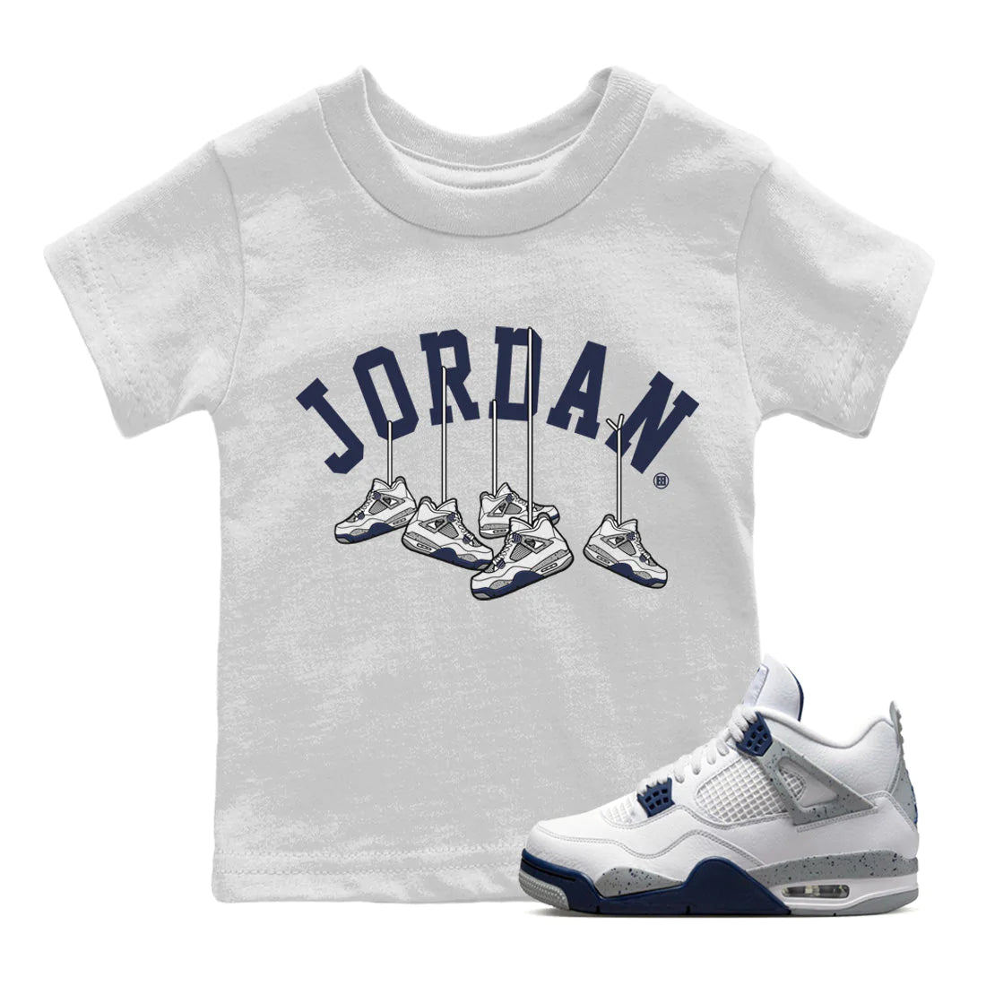 Jordan 4 Midnight Navy Sneaker Matching T-Shirt Hanging Sneakers Sneaker Tees Jordan 4 Midnight Navy Sneaker Release Tees Kids Shirts