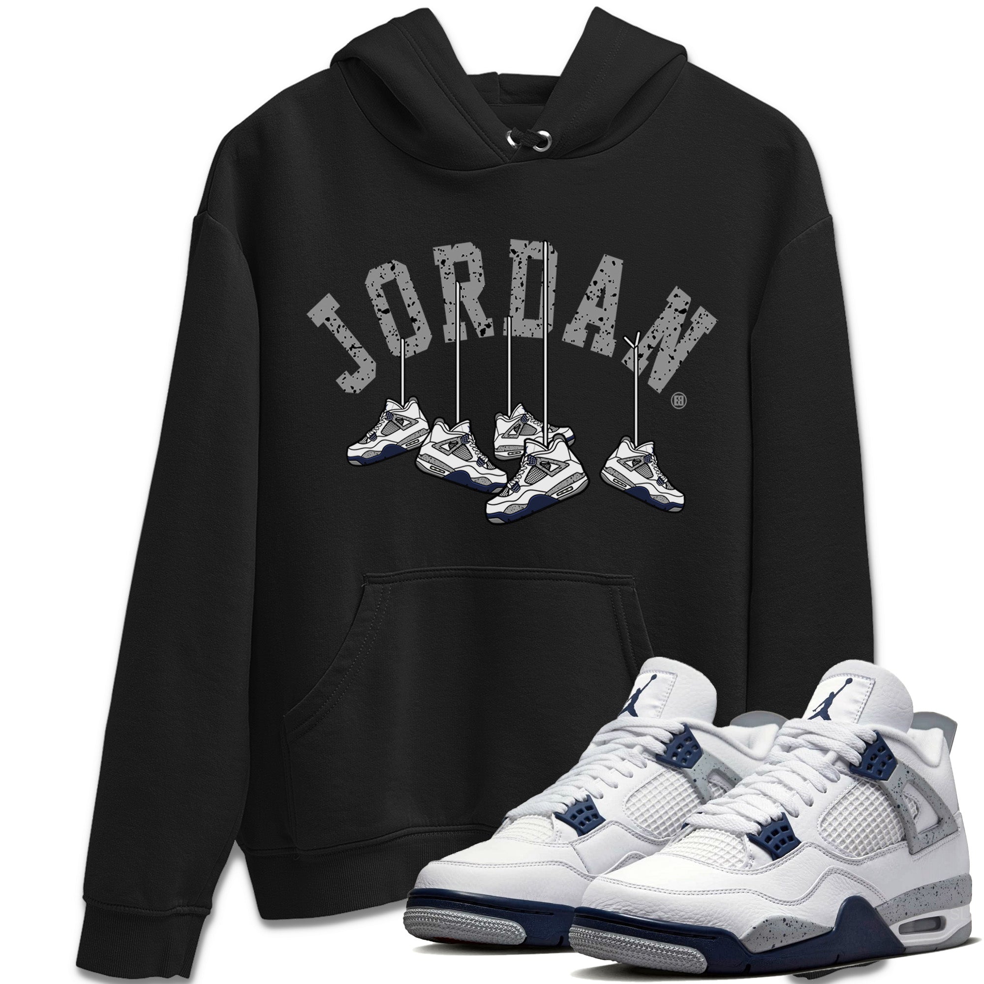 Jordan 4 Midnight Navy Sneaker Matching T-Shirt Hanging Sneakers Sneaker Tees Jordan 4 Midnight Navy Sneaker Release Tees Crew Neck Tees