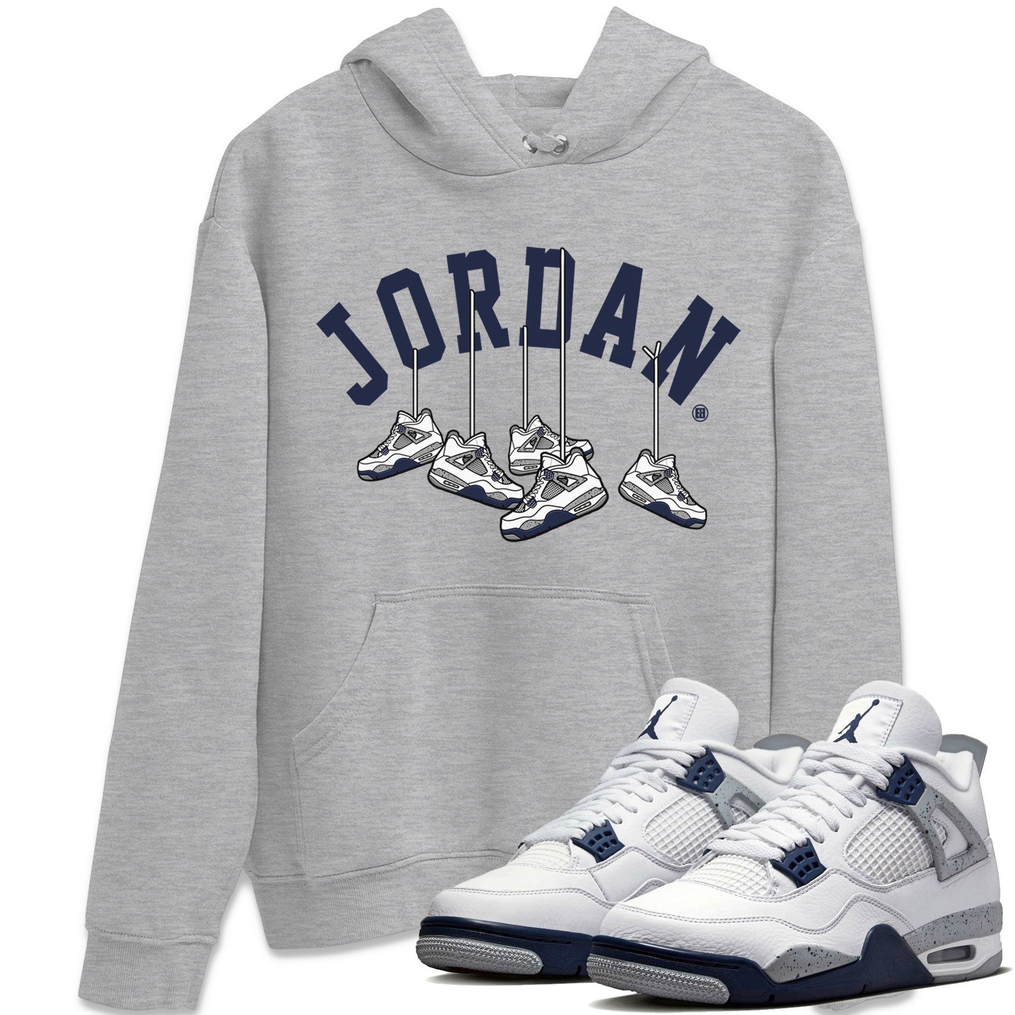 Jordan 4 Midnight Navy Sneaker Matching T-Shirt Hanging Sneakers Sneaker Tees Jordan 4 Midnight Navy Sneaker Release Tees Crew Neck Tees