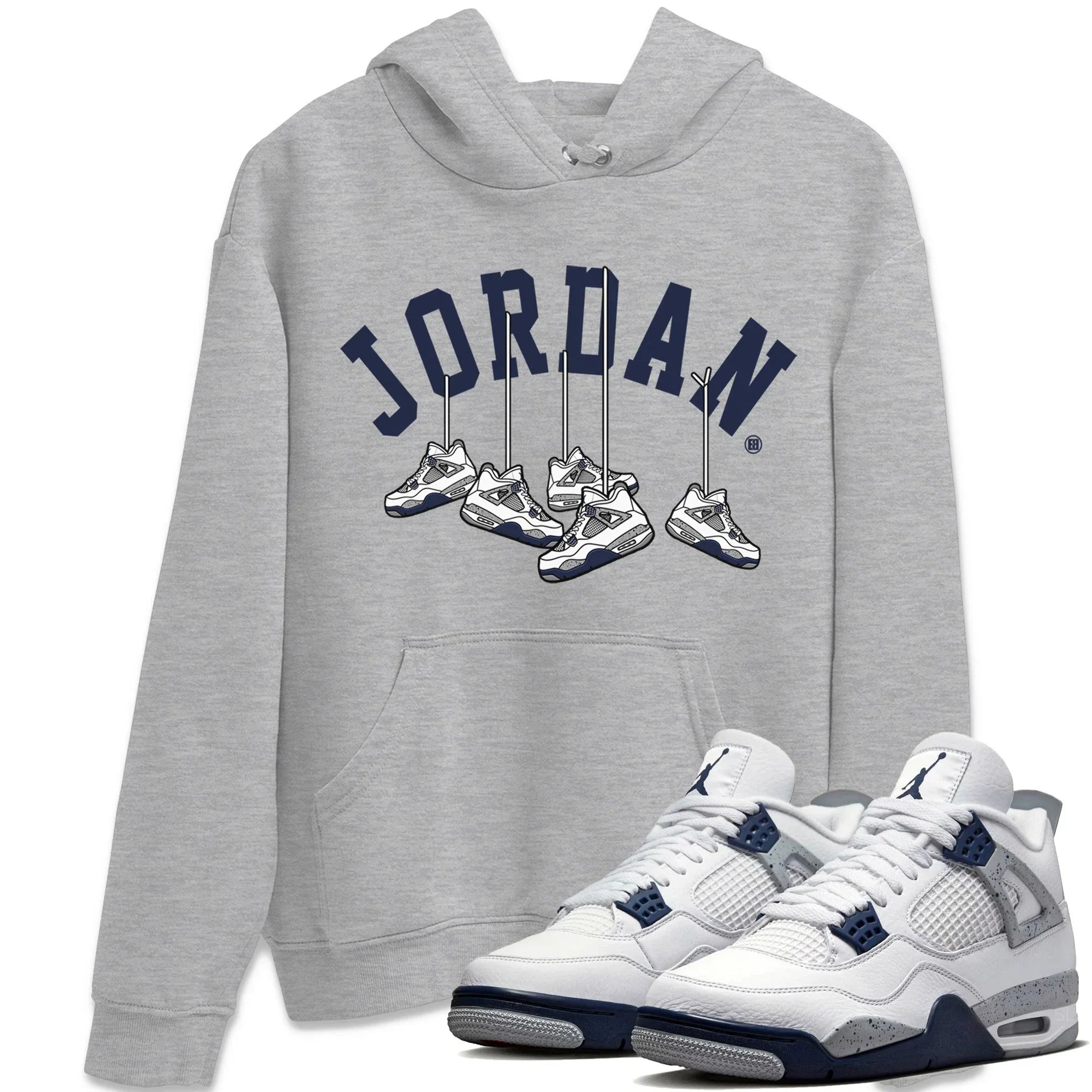 Jordan 4 Midnight Navy Sneaker Matching T-Shirt Hanging Sneakers Sneaker Tees Jordan 4 Midnight Navy Sneaker Release Tees Crew Neck Tees