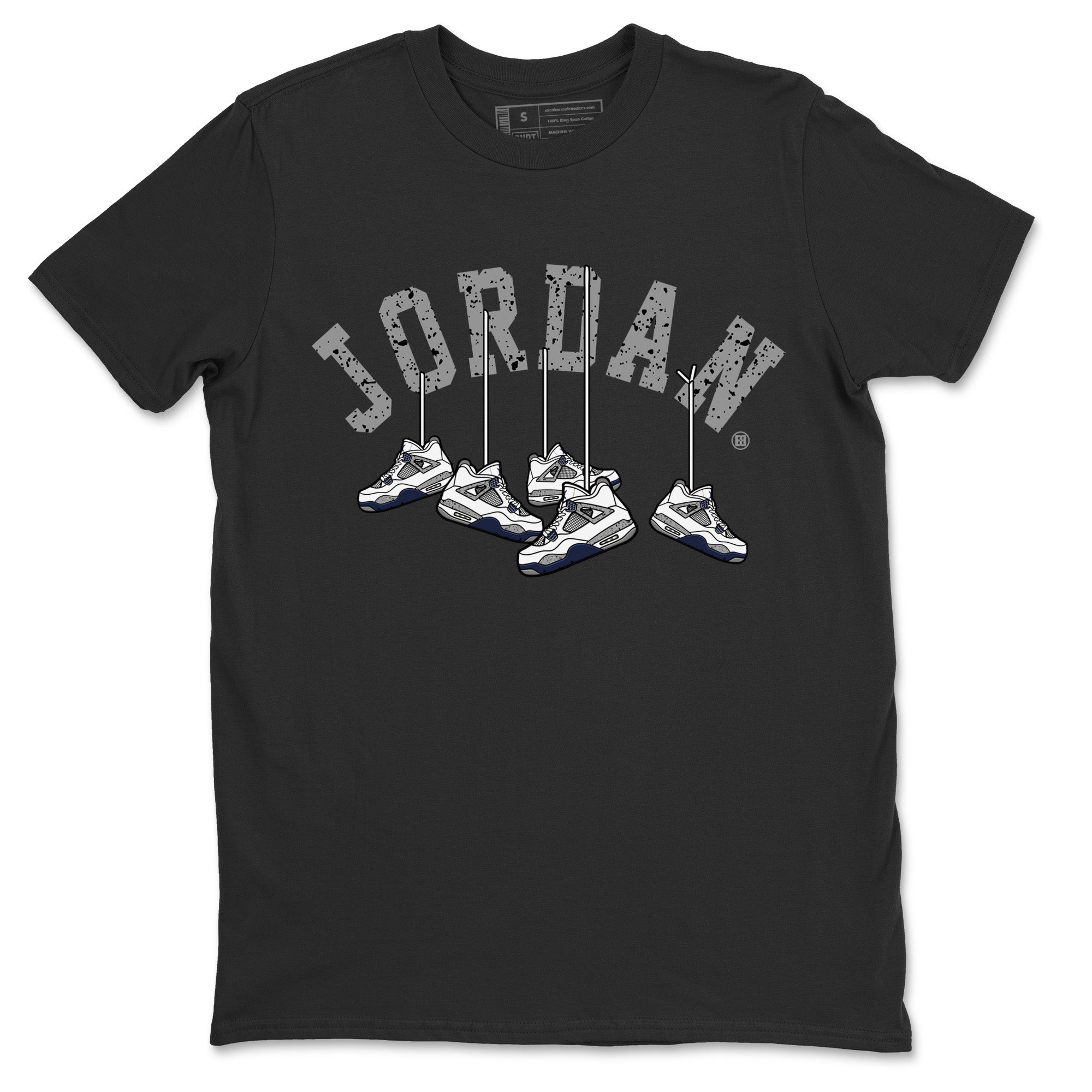 Jordan 4 Midnight Navy Sneaker Matching T-Shirt Hanging Sneakers Sneaker Tees Jordan 4 Midnight Navy Sneaker Release Tees Crew Neck Tees