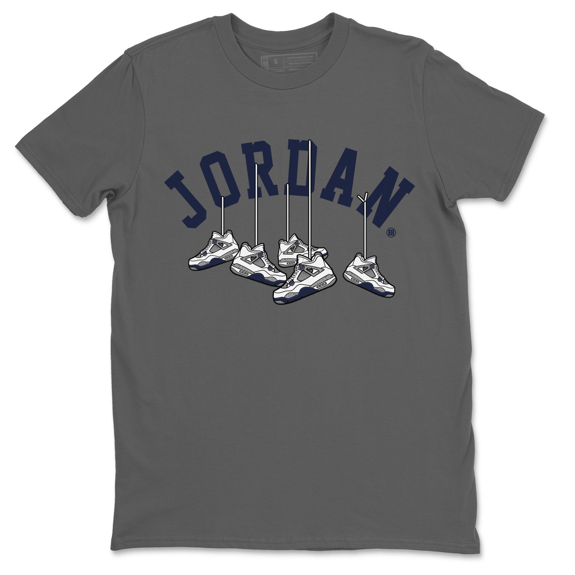 Jordan 4 Midnight Navy Sneaker Matching T-Shirt Hanging Sneakers Sneaker Tees Jordan 4 Midnight Navy Sneaker Release Tees Crew Neck Tees