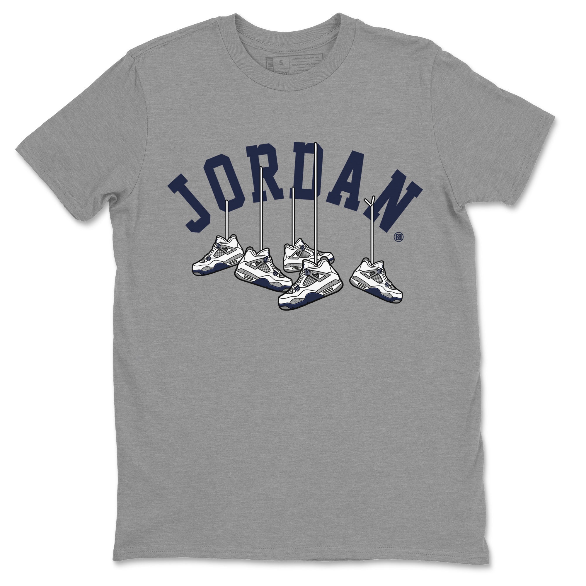 Jordan 4 Midnight Navy Sneaker Matching T-Shirt Hanging Sneakers Sneaker Tees Jordan 4 Midnight Navy Sneaker Release Tees Crew Neck Tees