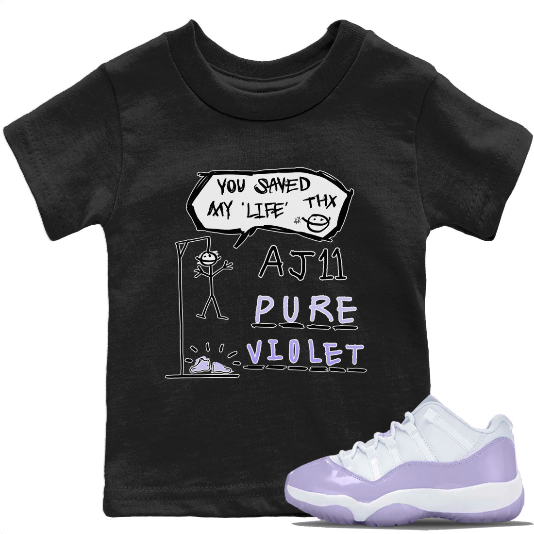 Jordan 11 Pure Violet Sneaker Matching T-Shirt Hangman Sneaker Tees Jordan 11 Pure Violet Sneaker Release Tees Kids Shirts