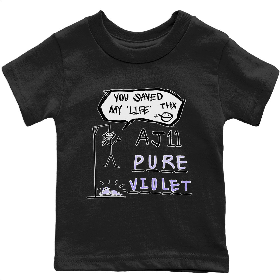 Jordan 11 Pure Violet Sneaker Matching T-Shirt Hangman Sneaker Tees Jordan 11 Pure Violet Sneaker Release Tees Kids Shirts