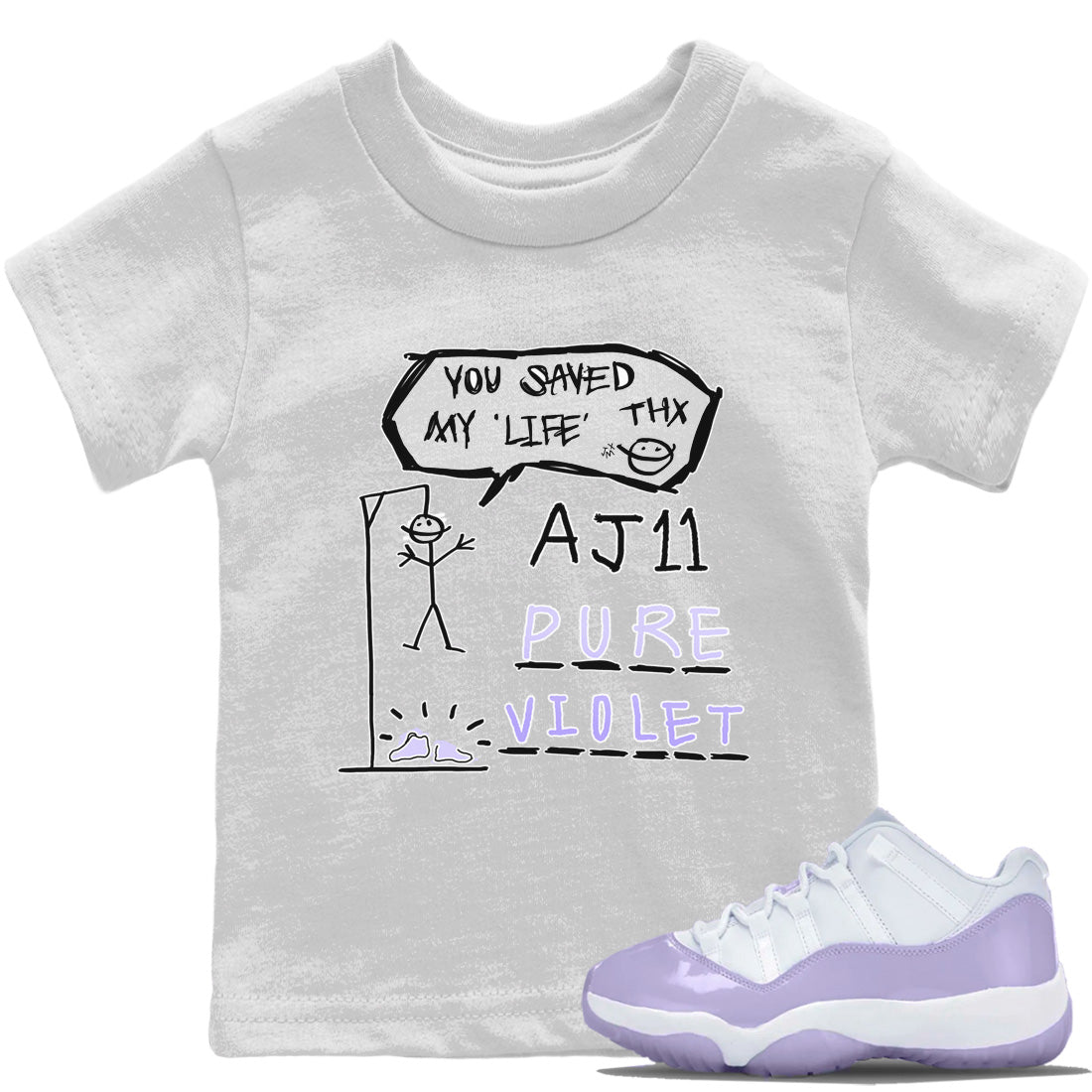 Jordan 11 Pure Violet Sneaker Matching T-Shirt Hangman Sneaker Tees Jordan 11 Pure Violet Sneaker Release Tees Kids Shirts