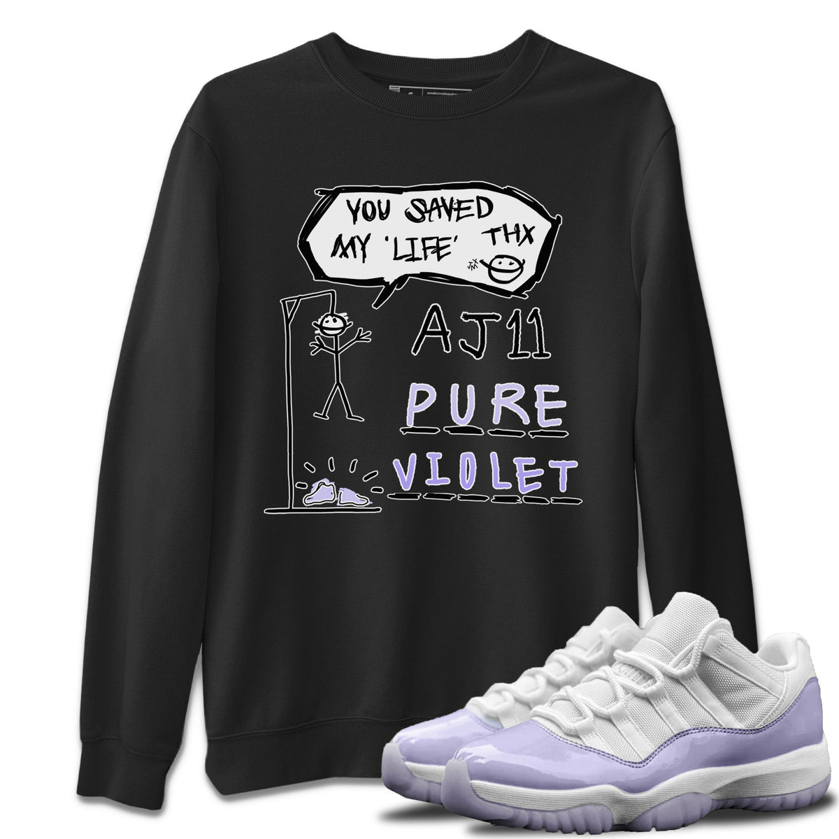 Jordan 11 Pure Violet Sneaker Matching T-Shirt Hangman Sneaker Tees Jordan 11 Pure Violet Sneaker Release Tees Crew Neck Tees