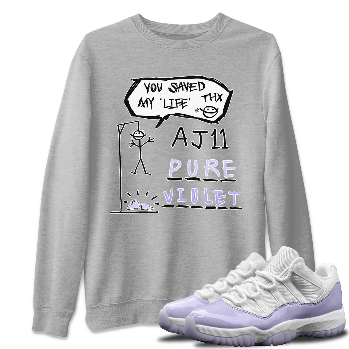 Jordan 11 Pure Violet Sneaker Matching T-Shirt Hangman Sneaker Tees Jordan 11 Pure Violet Sneaker Release Tees Crew Neck Tees