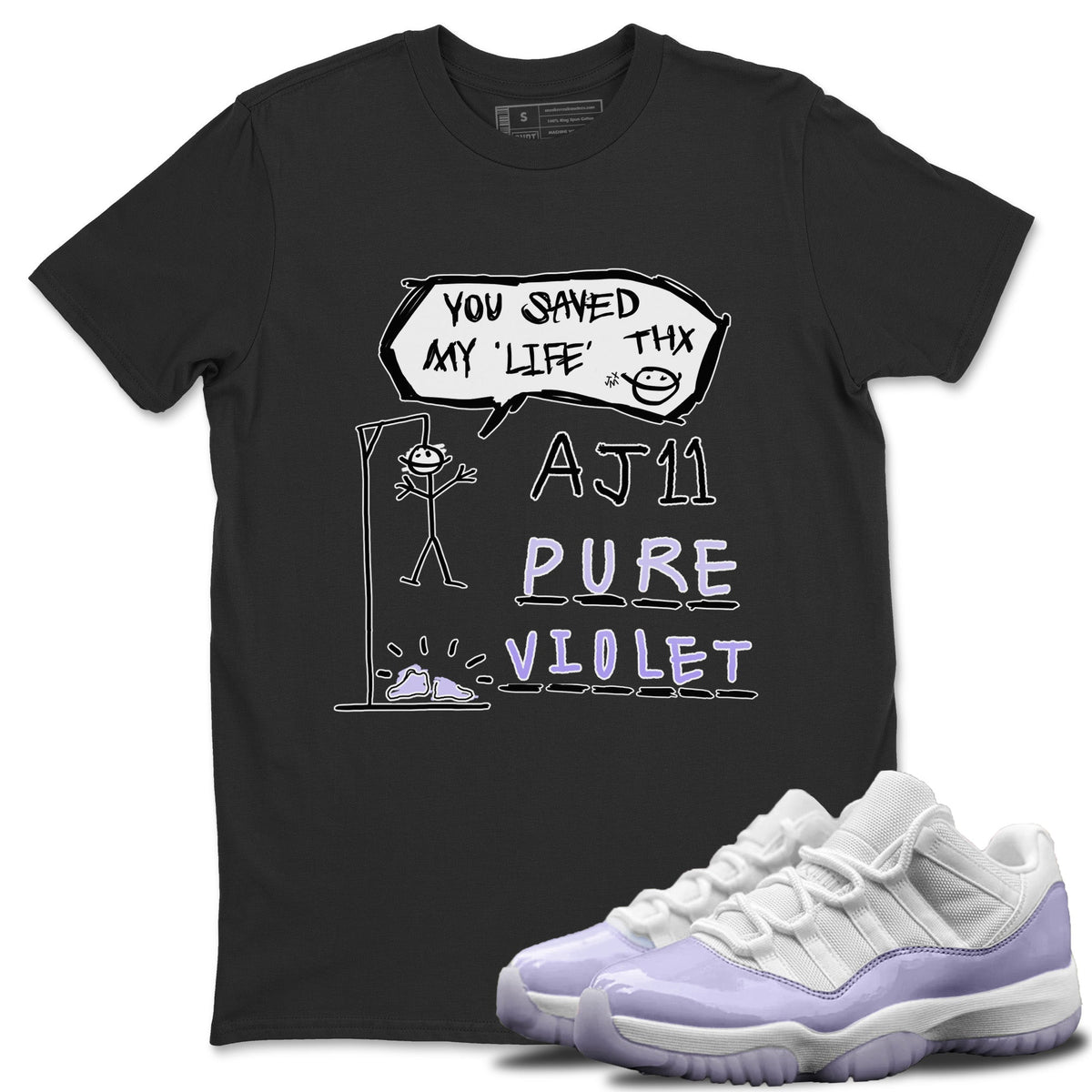 Jordan 11 Pure Violet Sneaker Matching T-Shirt Hangman Sneaker Tees Jordan 11 Pure Violet Sneaker Release Tees Crew Neck Tees