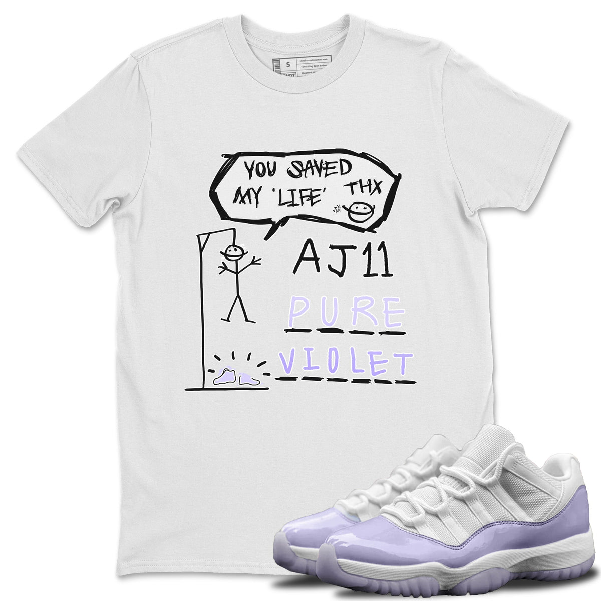 Jordan 11 Pure Violet Sneaker Matching T-Shirt Hangman Sneaker Tees Jordan 11 Pure Violet Sneaker Release Tees Crew Neck Tees