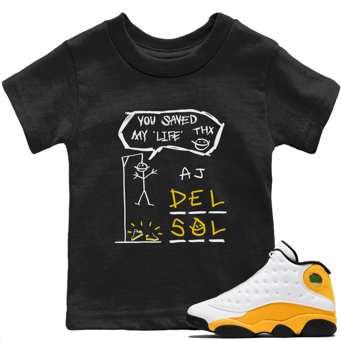 Jordan 13 Del Sol Sneaker Matching T-Shirt Hangman Sneaker Tees Jordan 13 Del Sol Sneaker Release Tees Kids Shirts
